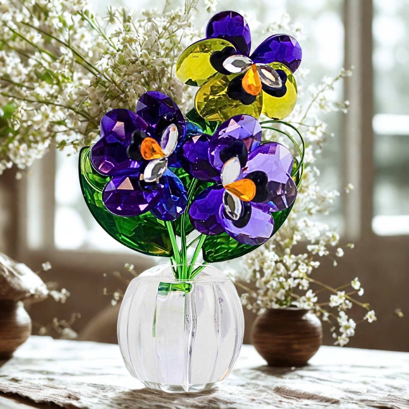 Angle. Ganz - Ganz Pansy Posy Pot Acrylic Multicolored Flower Figurine 4 inch - Purple.