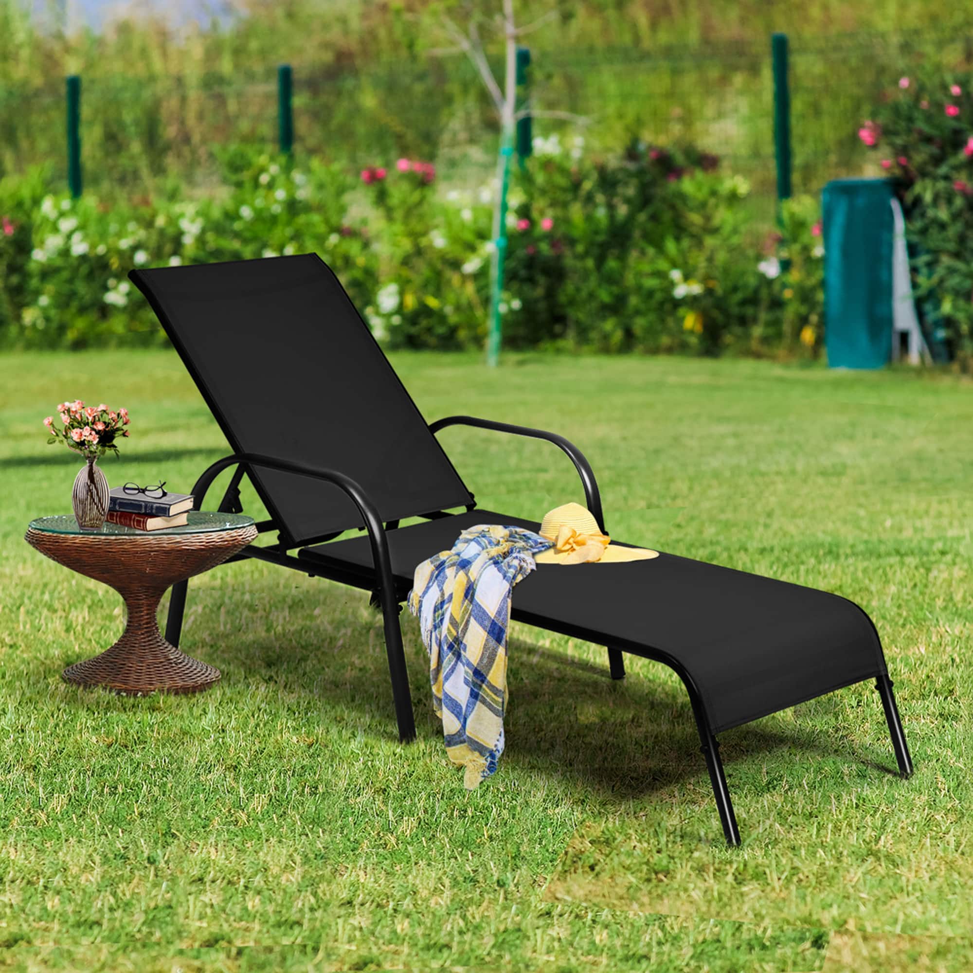 Gymax - Adjustable Chaise Lounge Chair Recliner Patio Yard Outdoor w/ Armrest - Black price history on PriceWatchPro