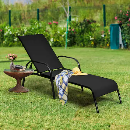 Front. Gymax - Gymax Adjustable Chaise Lounge Chair Recliner Patio Yard Outdoor w/ Armrest Black - Black.