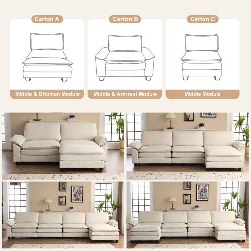 Carton A: Middle & Ottoman Module  
Carton B: Middle & Armrest Module  
Carton C: Middle Module