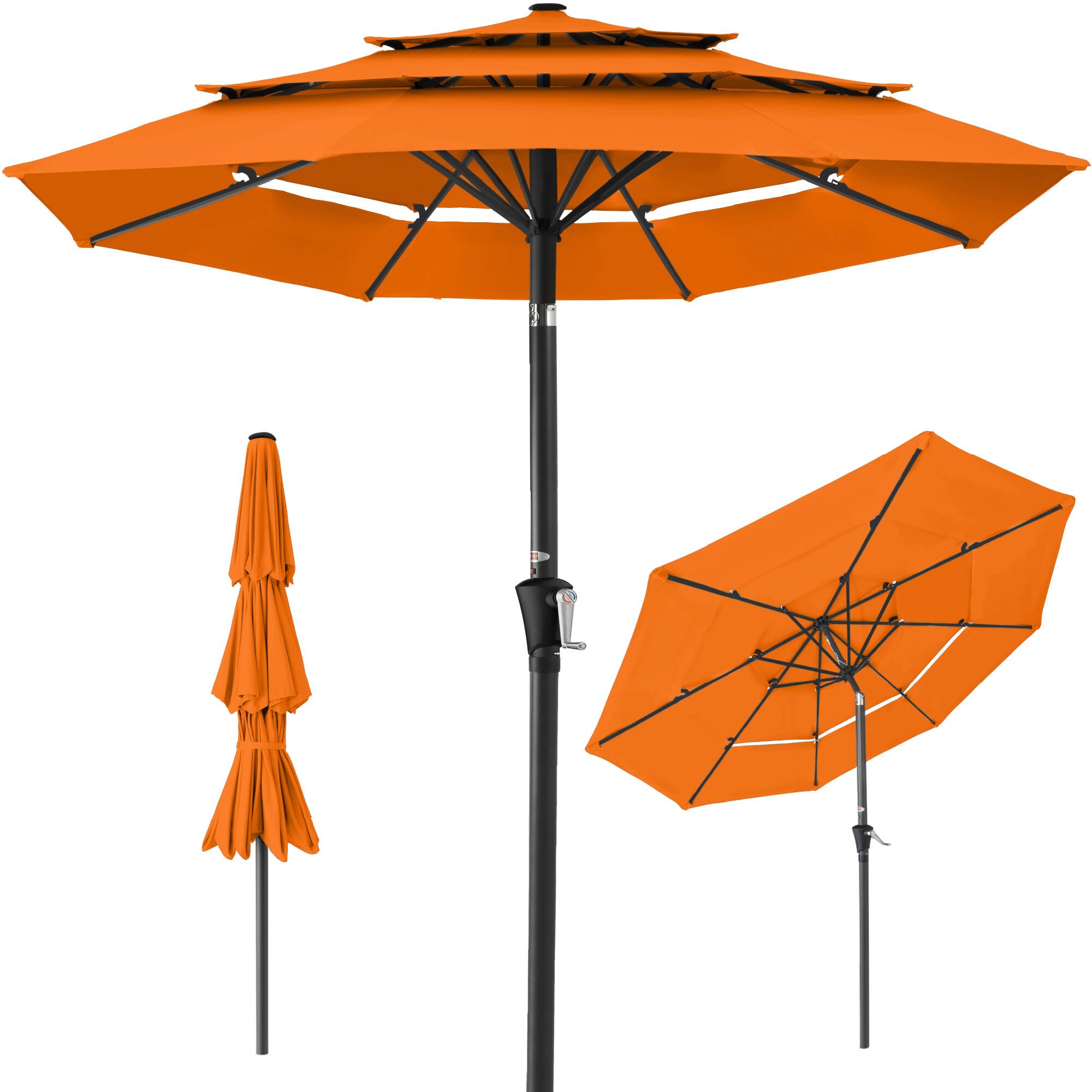 Front. Best Choice Products - Best Choice Products 10ft 3-Tier Patio Umbrella, Market Sun Shade w/ Tilt Adjustment, Easy Crank - Orange - Orange.