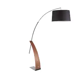 Loheer - Mid-Century Modern Floor Lamp Wood Arched Standing Light with Black Linen Shade 74 Inch Tall - Walnut