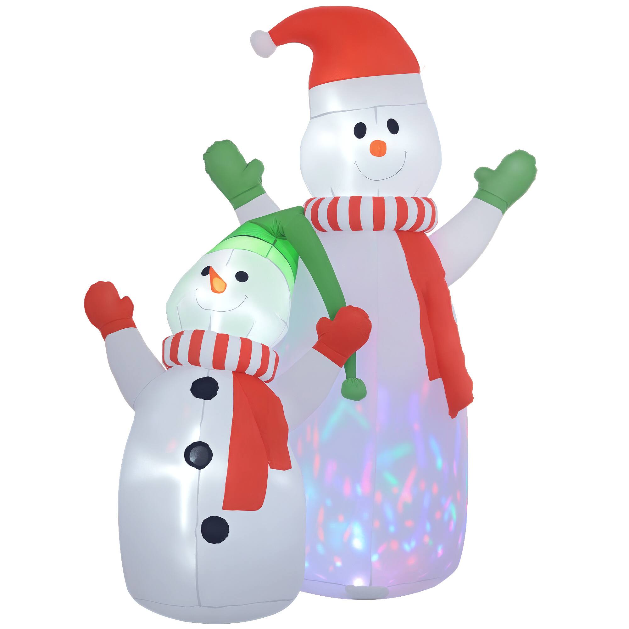 Front. Outsunny - 8ft Giant Inflatable Snowman, Huge Blow Up Decor with Rotating Colorful LED Light - White.