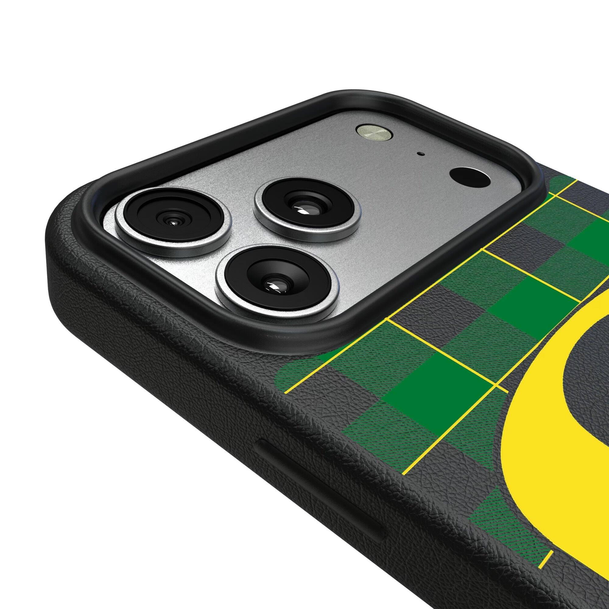 Alt View 2. Keyscaper - Oregon Ducks Plaid Magnetic Bump iPhone Case - 15 - Black.