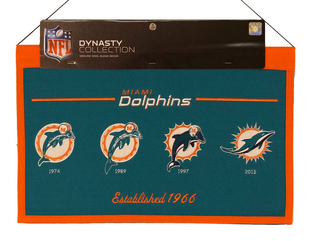 Winning Streak Sports - Miami Football Dolphins 22x14 Logo Evolution Heritage Banner - Multi
