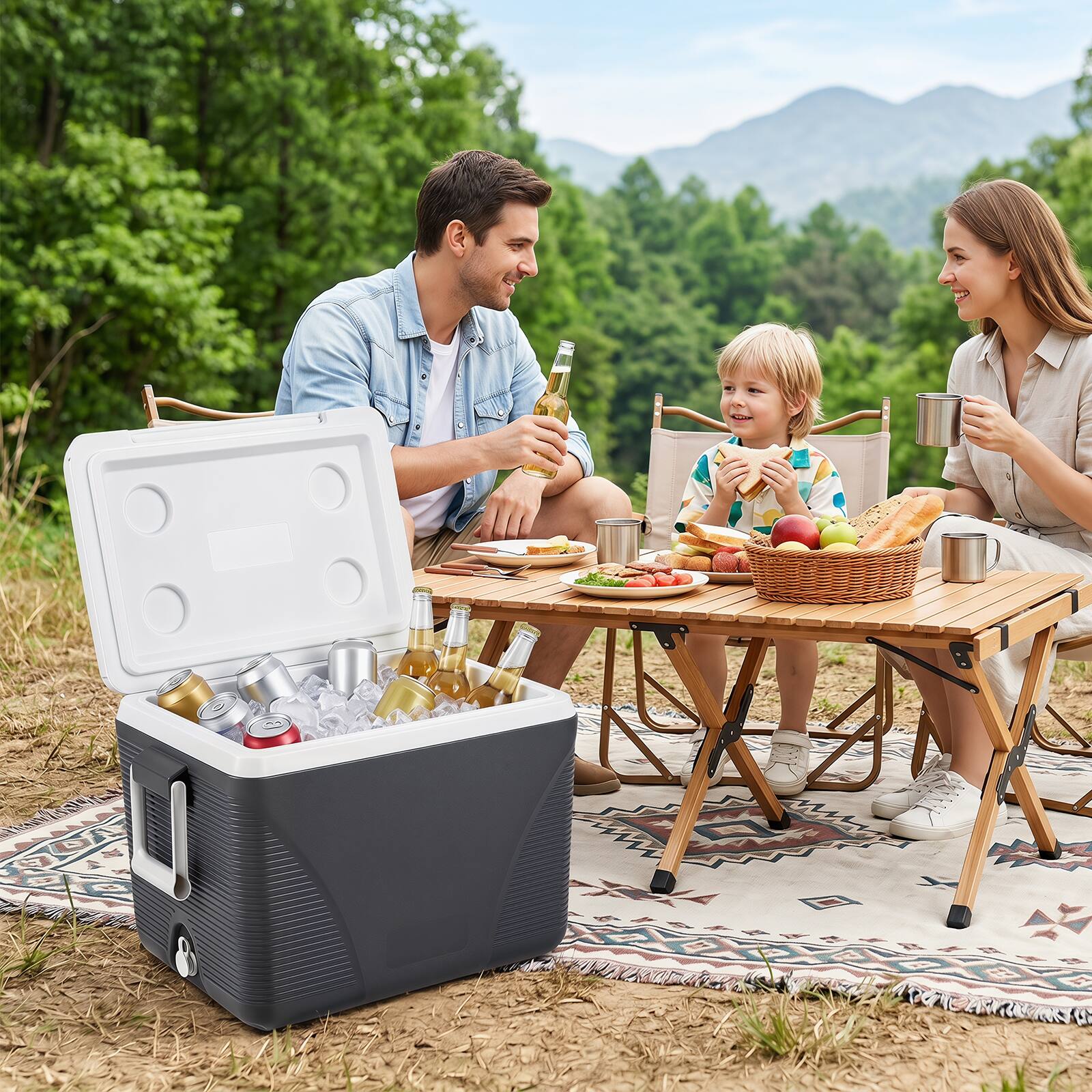 Alt View 1. Costway - Costway 43.3 Quart Portable Hard Cooler Injection Molded Insulated Ice Chest with Handles - Black.