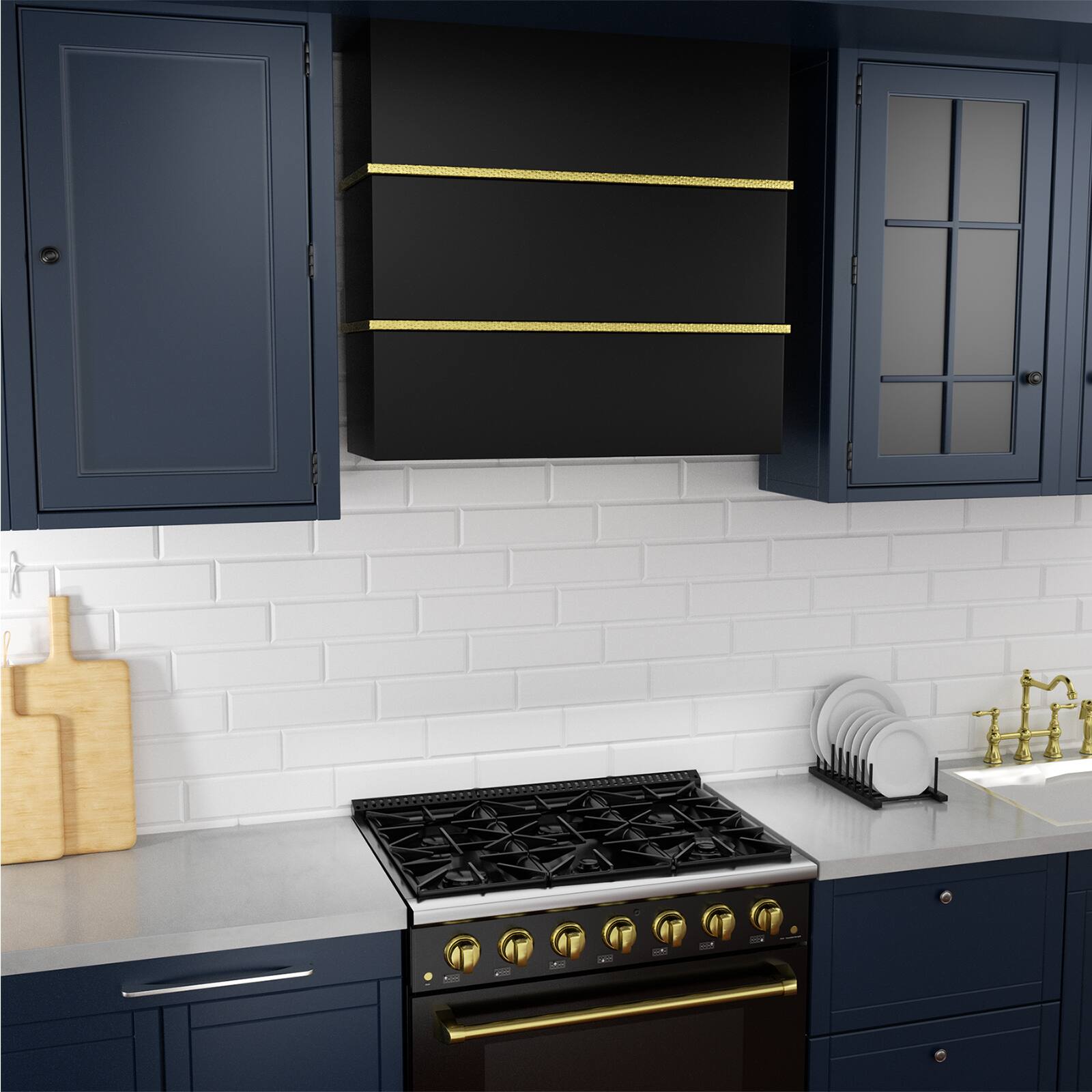 Alt View 4. Akicon - Akicon 30 in. 600 CFM Ducted Wall Mount Range Hood with LED Lights and Carbon Filter, in Black with Gold - Black with Gold.