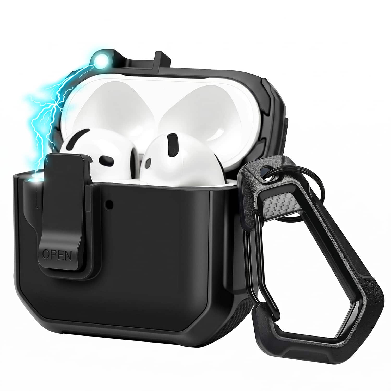 Vena - For AirPods 4 Case Cover with Lock, Compatible with Apple AirPods Case 4th Generation Gen 4 Case with Carabiner - Black