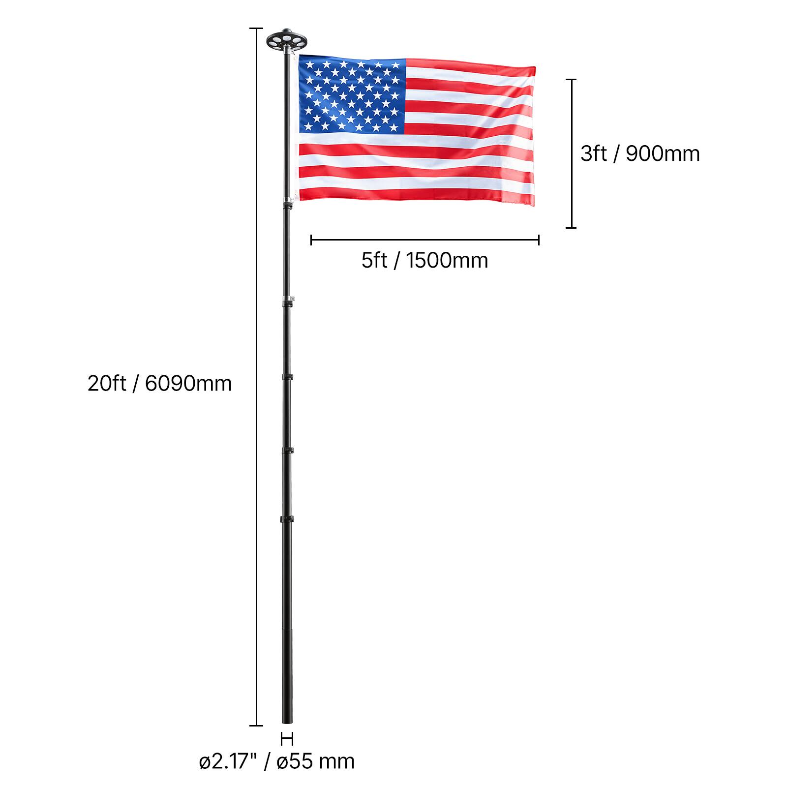 3ft / 900mm  
5ft / 1500mm  
20ft / 6090mm  
H 2.17" / Ø55 mm