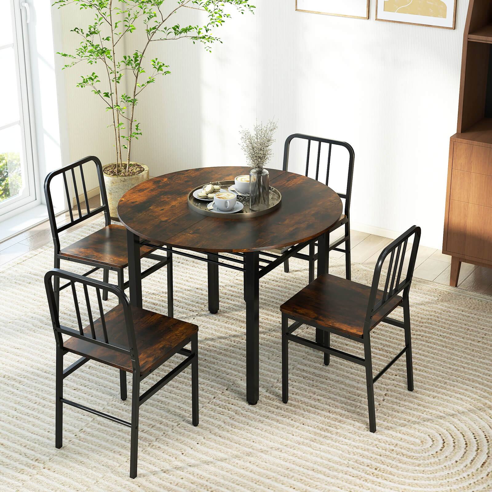 Alt View 4. Costway - Costway 5-Piece Round Dining Table Set, Space-saving Dinette Table Set with Storage Shelf - Rustic Brown,Black.