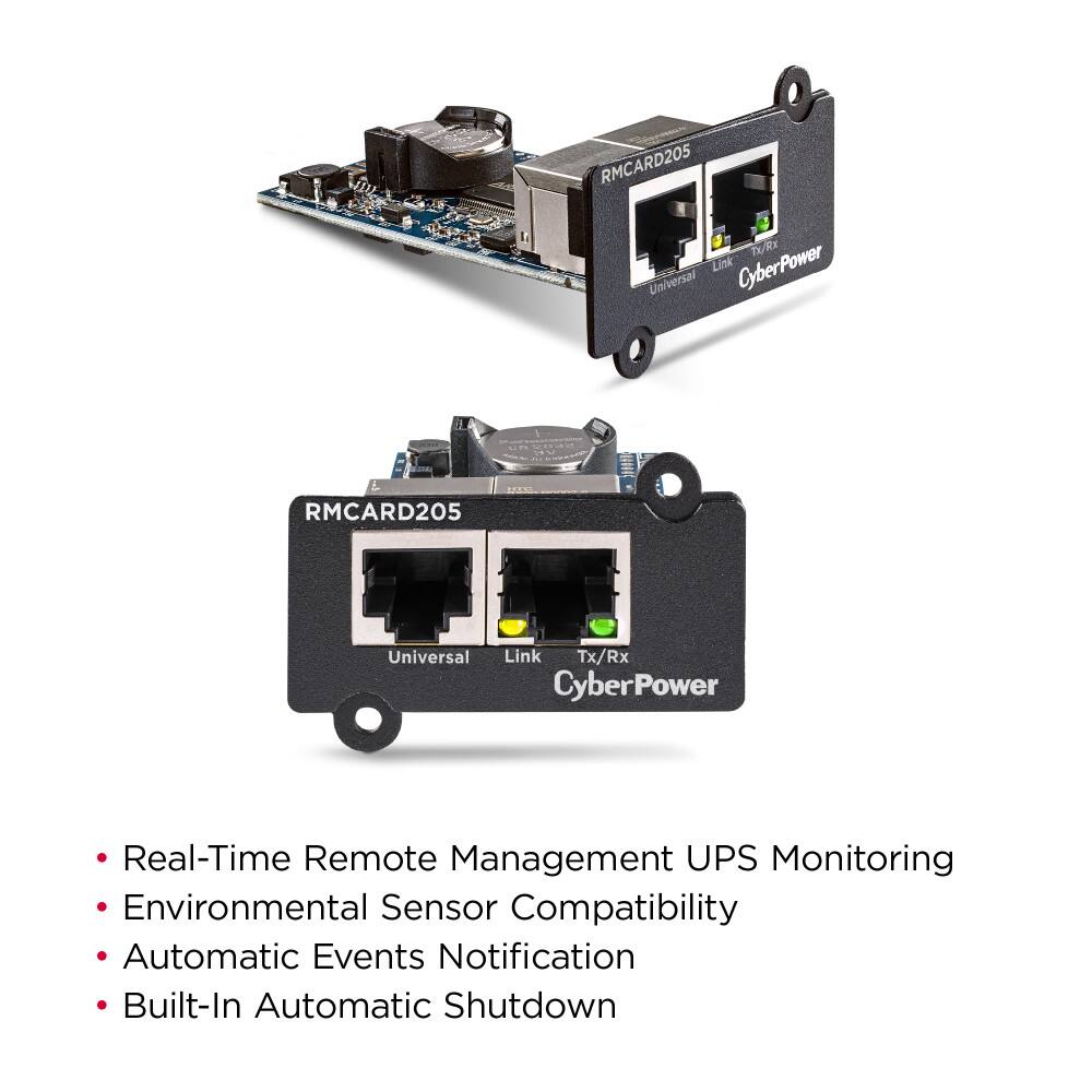 RMCARD205 T/Rx Link CyberPower Universal RMCARD205 Universal Link Tx/Rx CyberPower

Real-Time Remote Management UPS Monitoring
Environmental Sensor Compatibility
Automatic Events Notification
Built-In Automatic Shutdown