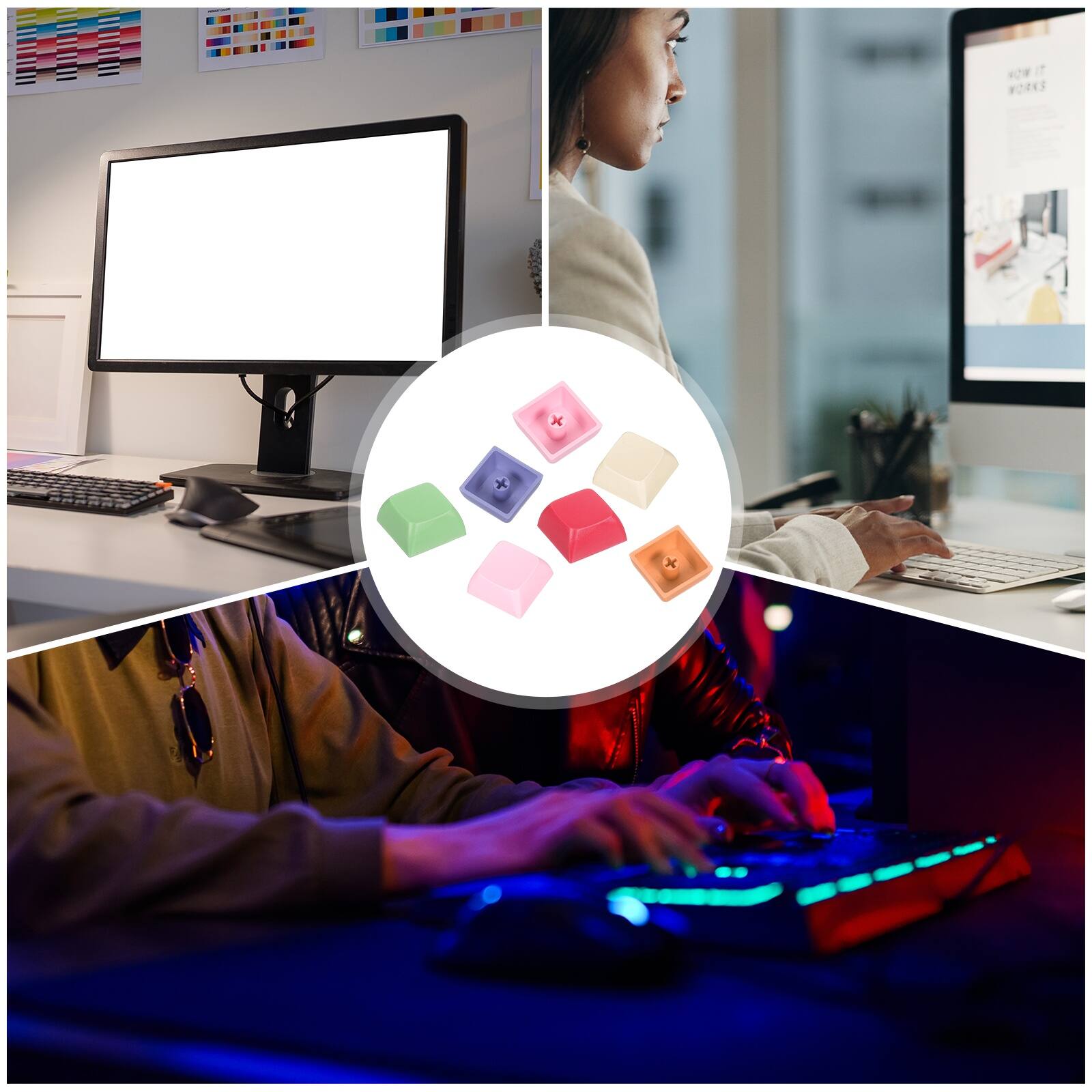 Alt View 6. Unique Bargains - 20pcs PBT Keycap Set, Colorful Mechanical Numeric Keypads Portable Blank Keycaps for Office Gaming DIY - Cyan.