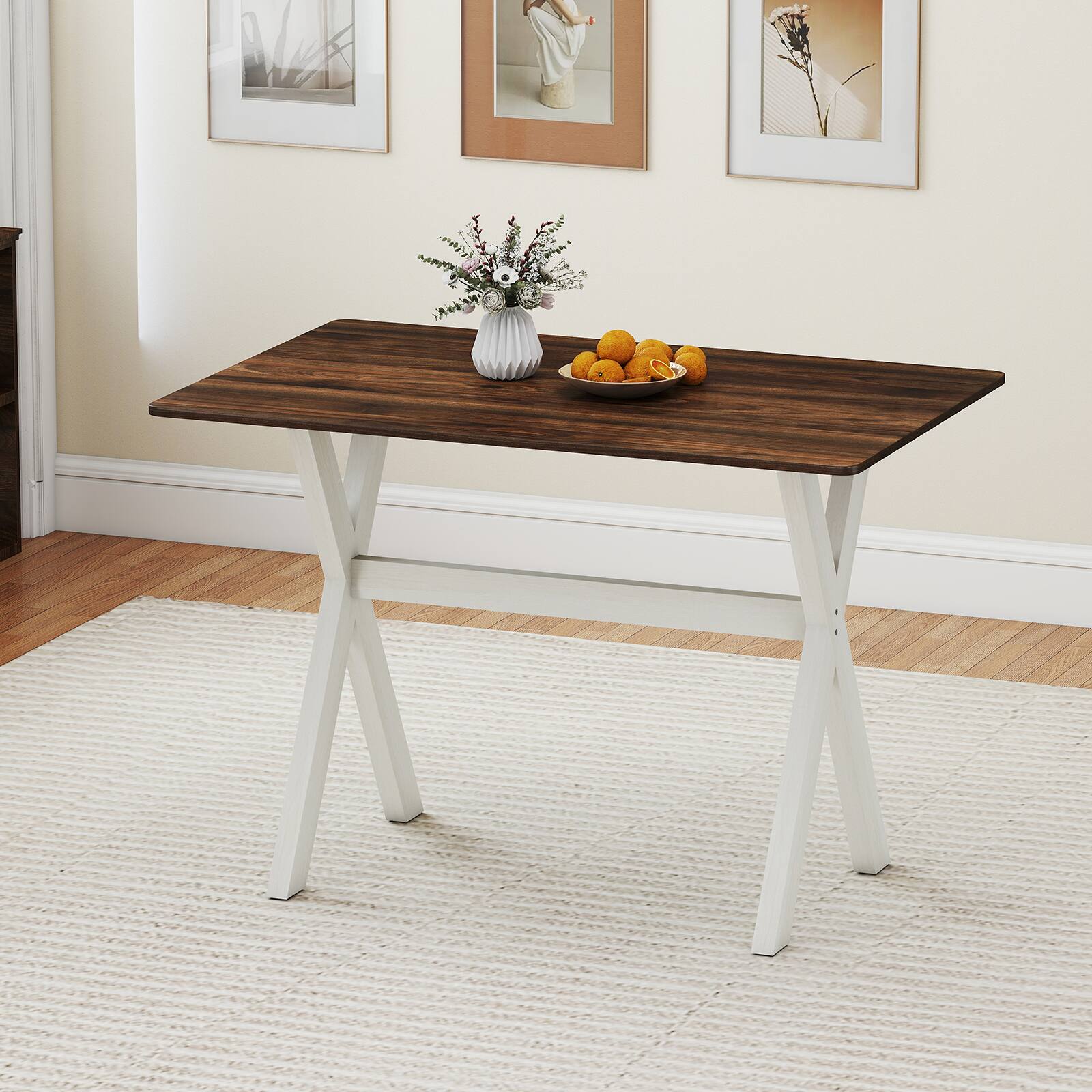 Alt View 1. Gymax - Gymax Dining Table w/ X-shaped Frame Wood Grain Texture Tabletop Accent Side Table - White.