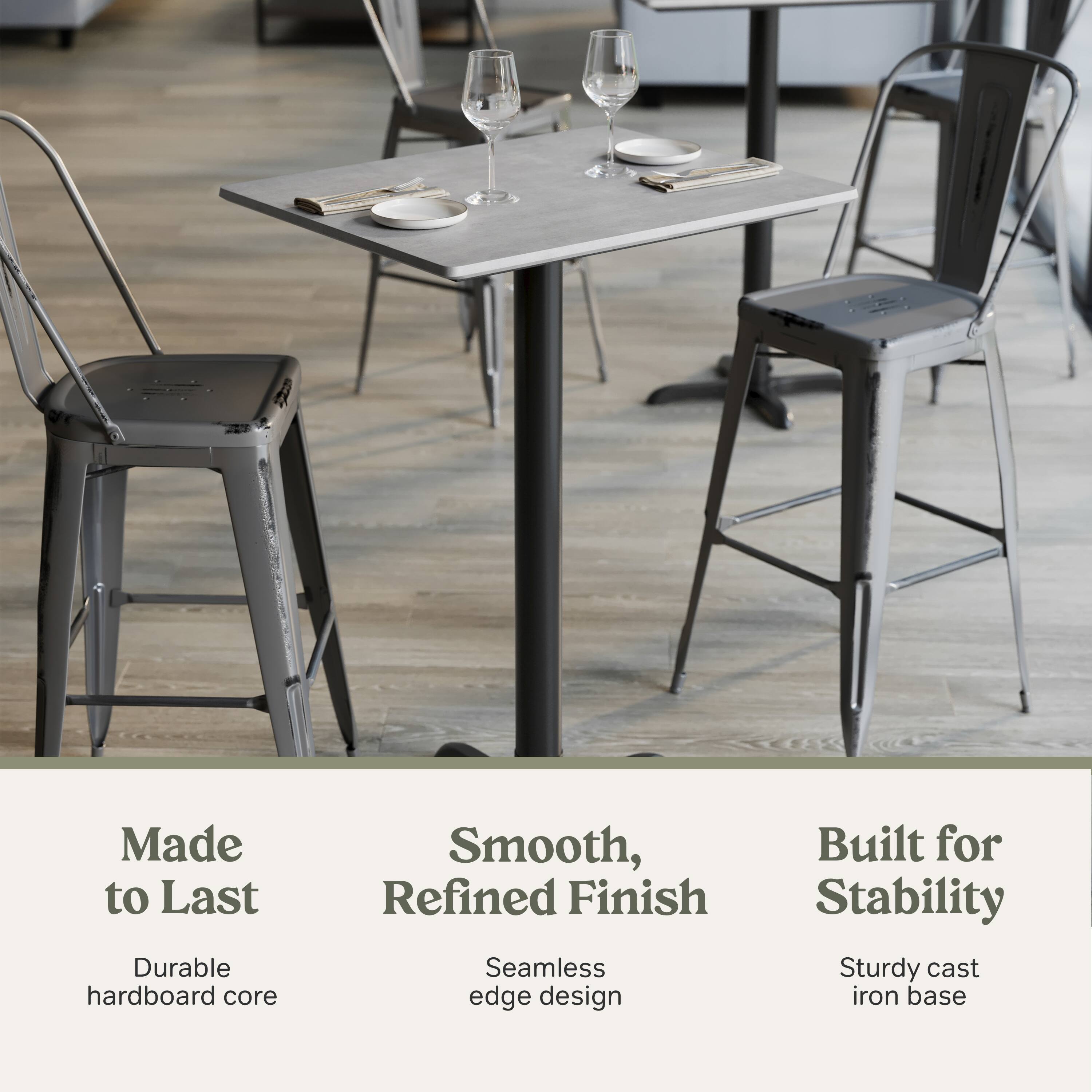 Made to Last  
Durable hardboard core  

Smooth, Refined Finish  
Seamless edge design  

Built for Stability  
Sturdy cast iron base