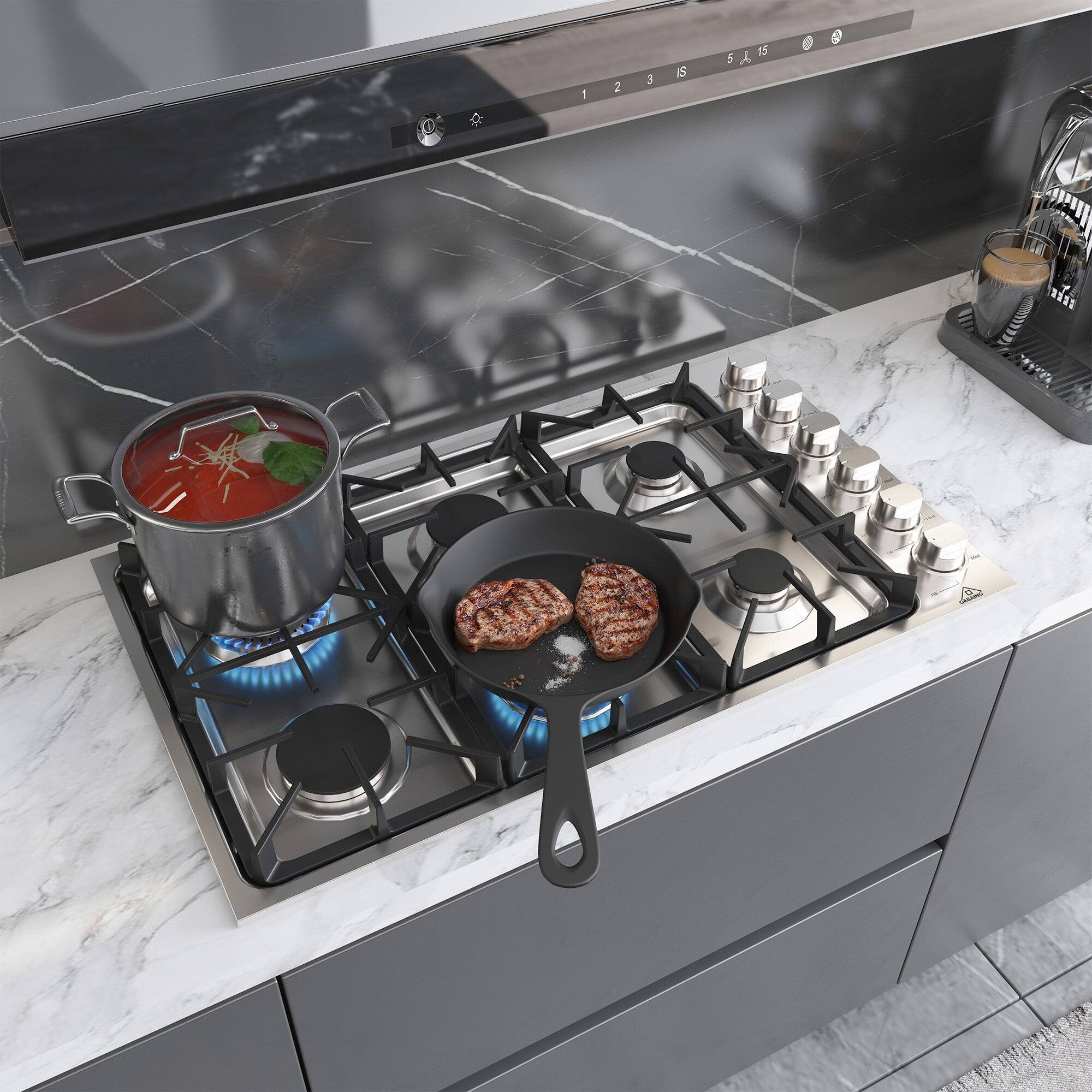Alt View 3. Boyel Living - 36 in. 6 Burners Smooth Top Cooktop Surface Control Gas Cooktop in Stainless Steel - Silver.