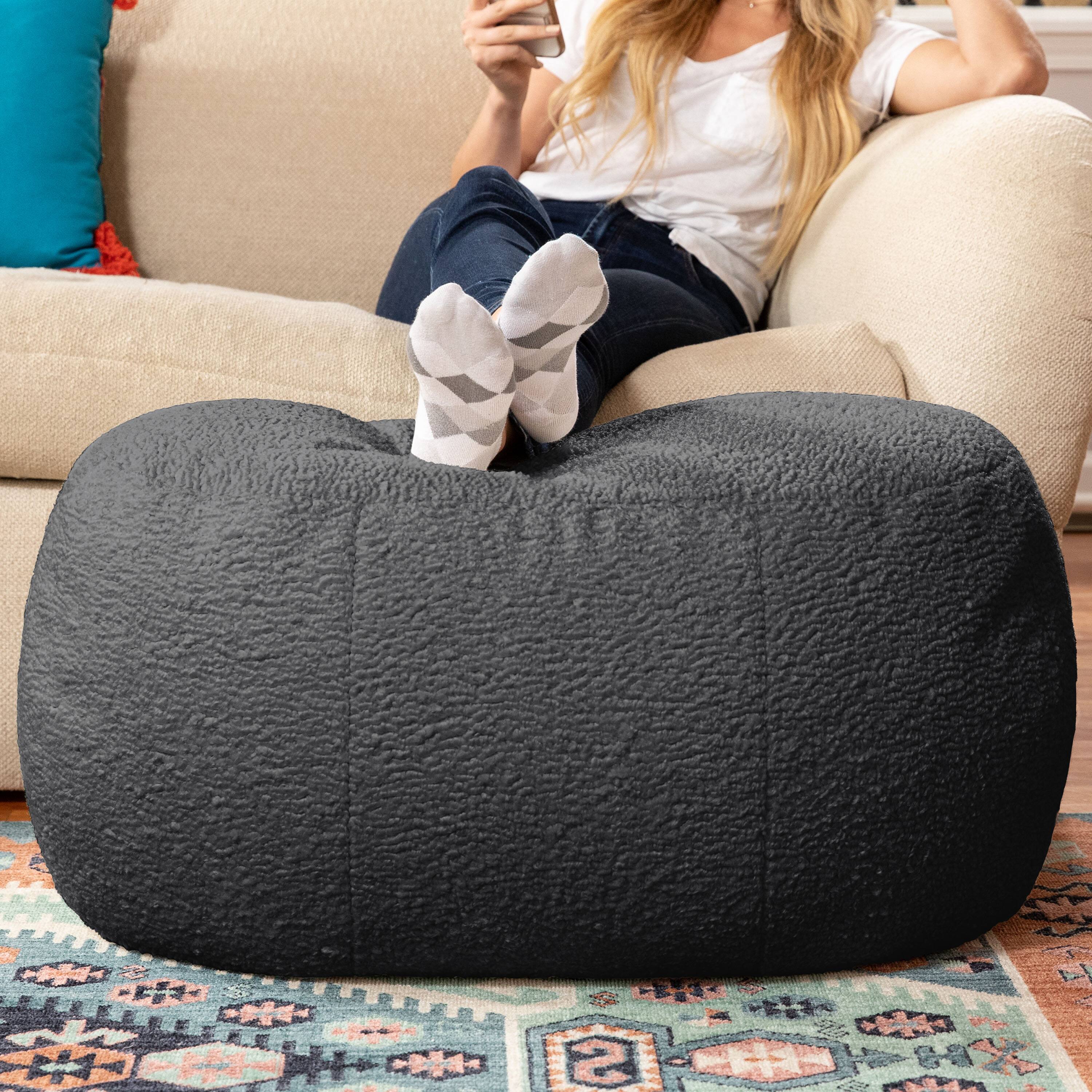 Angle. Jaxx - Jaxx Ellis Ottoman Shearling Faux-Lamb Plush Pouf for Modern Interior Design, Oval, Black - Black.