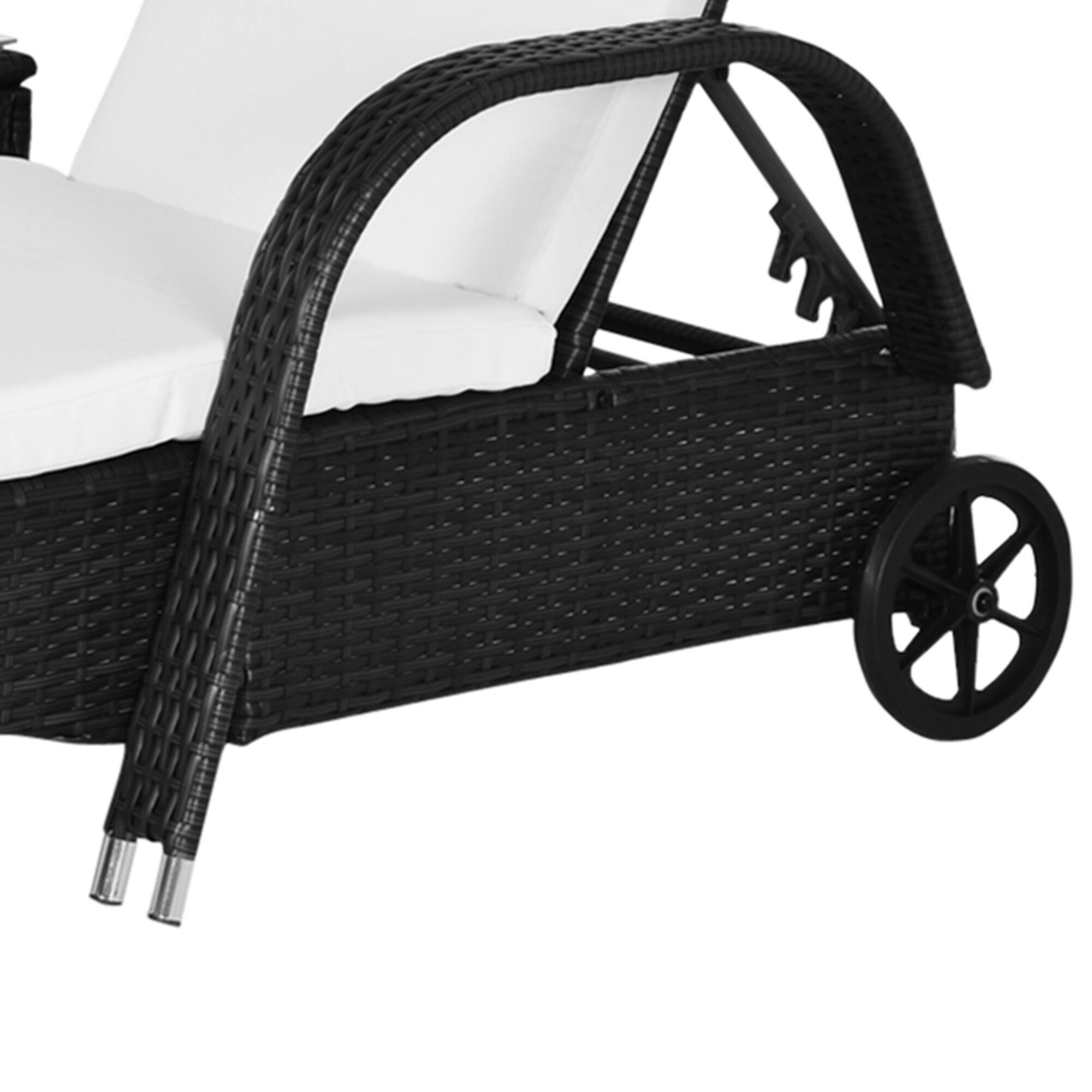 Alt View 8. Outsunny - Wicker Outdoor Chaise Lounge Chair Set of 3 with Side Table, 5-Level Adjustable Backrest PE Rattan Pool Lounge Chair - Black, Cream White.