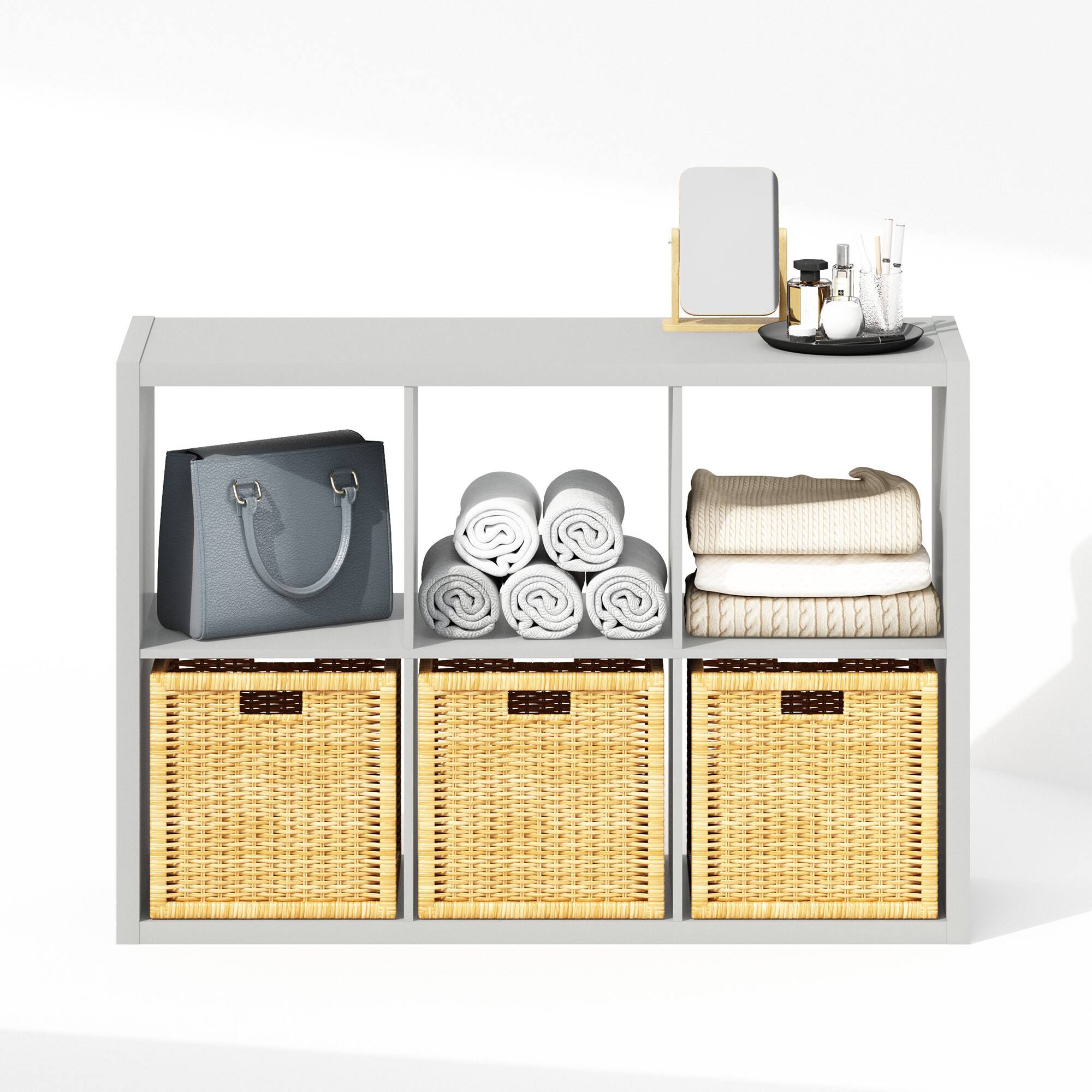 Alt View 4. Furinno - Cubic Open Back Multipurpose Clothing & Closet Storage Organizer Shelf, 6-Cube - Light Grey.