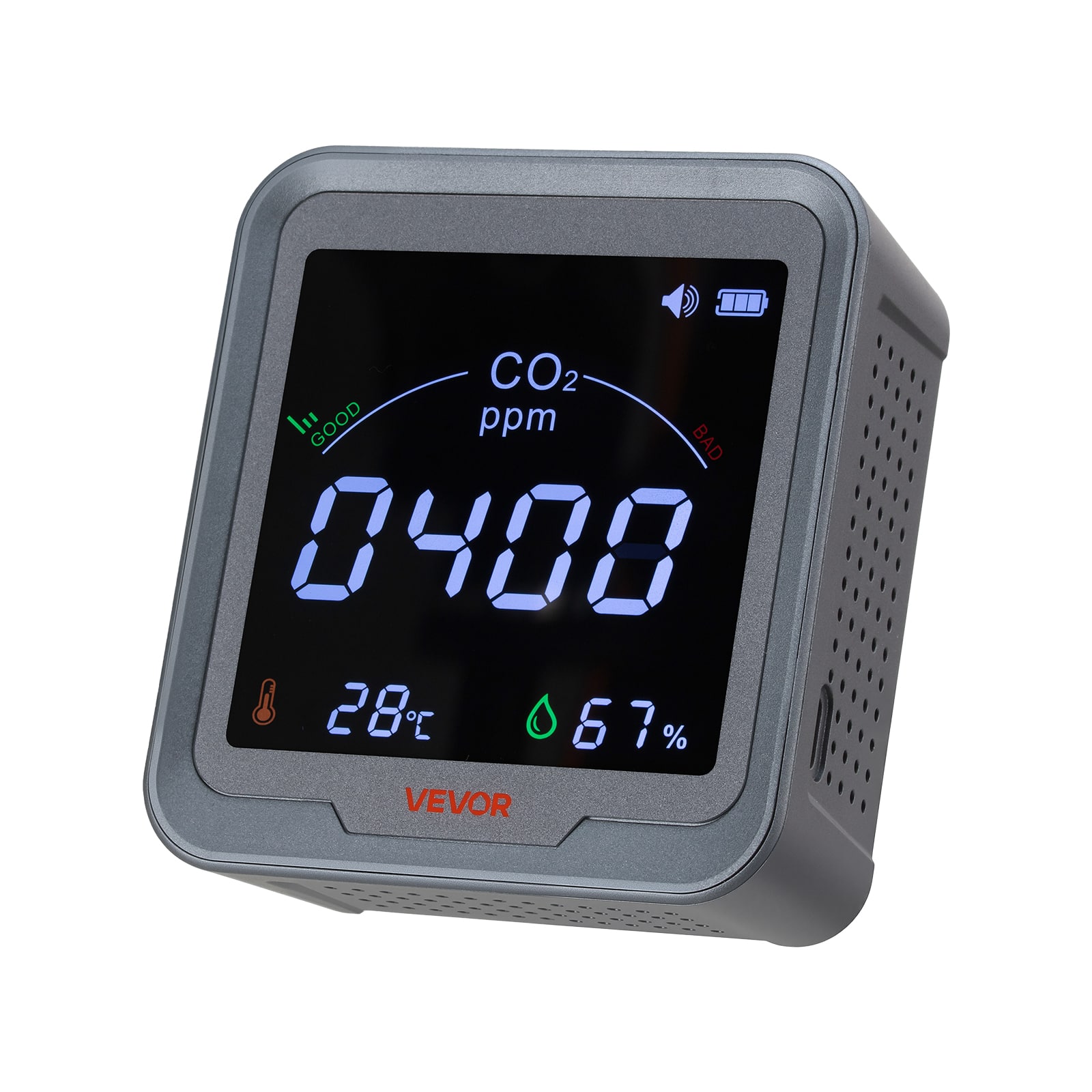 VEVOR - Carbon Dioxide Monitor, CO2 Controller with Temperature and Humidity Display, NDIR Sensor, Carbon Dioxide Detector - Dark Gray