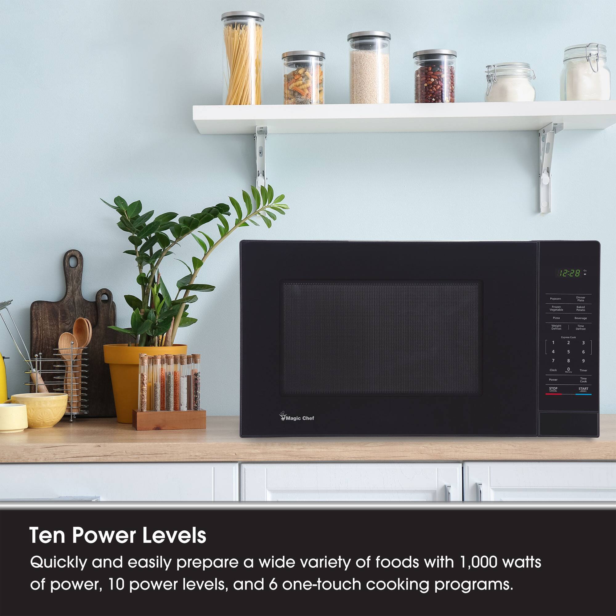 12:28

Ten Power Levels

Quickly and easily prepare a wide variety of foods with 1,000 watts of power, 10 power levels, and 6 one-touch cooking programs.