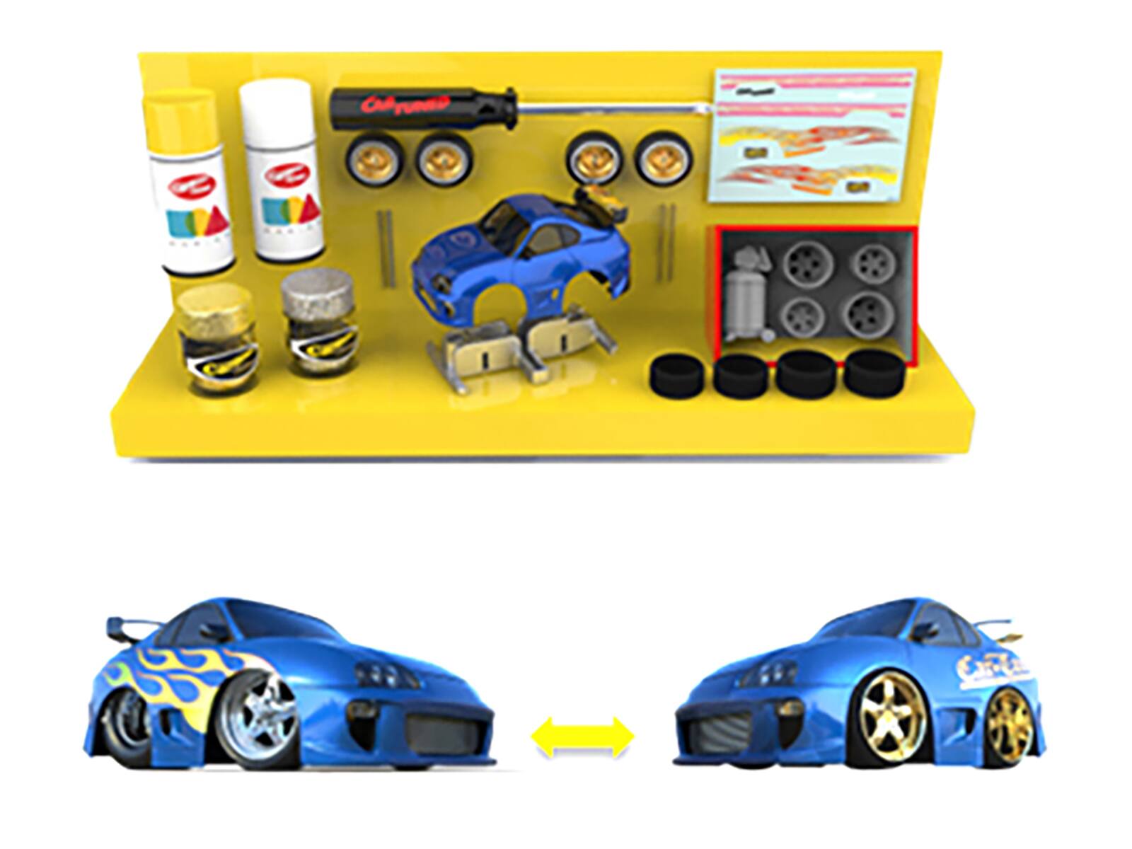 Alt View 1. Car Tuned - 1987 Toyota SR5 Pickup Truck White and 1993 Toyota Supra Blue "Custom Shop" 2 Car Set Diecast Model Cars by CarTuned.