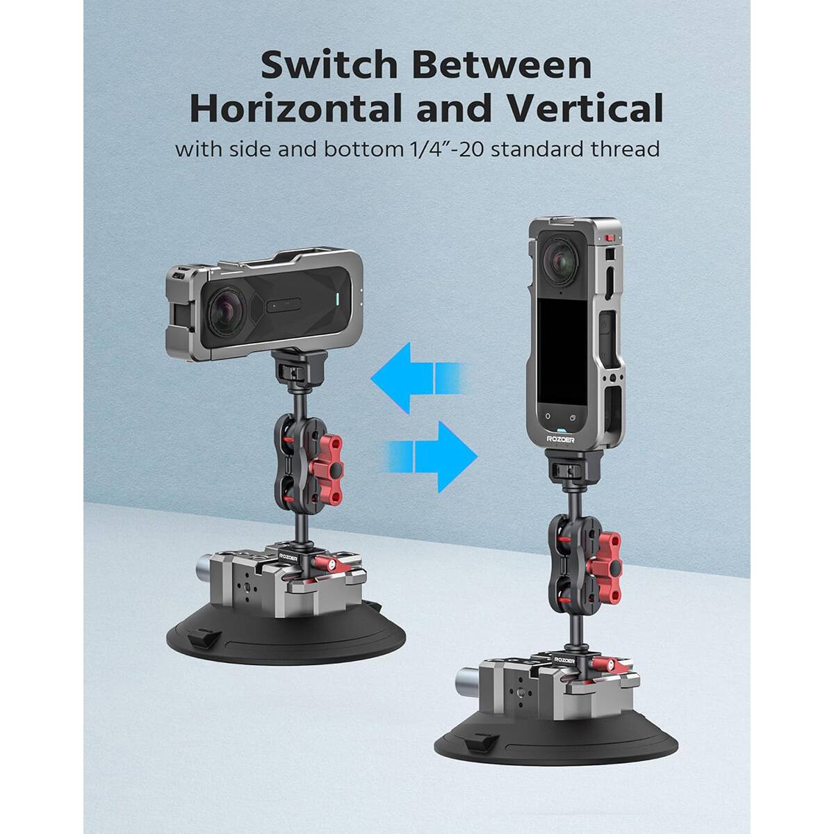 Switch Between Horizontal and Vertical with side and bottom 1/4"-20 standard thread