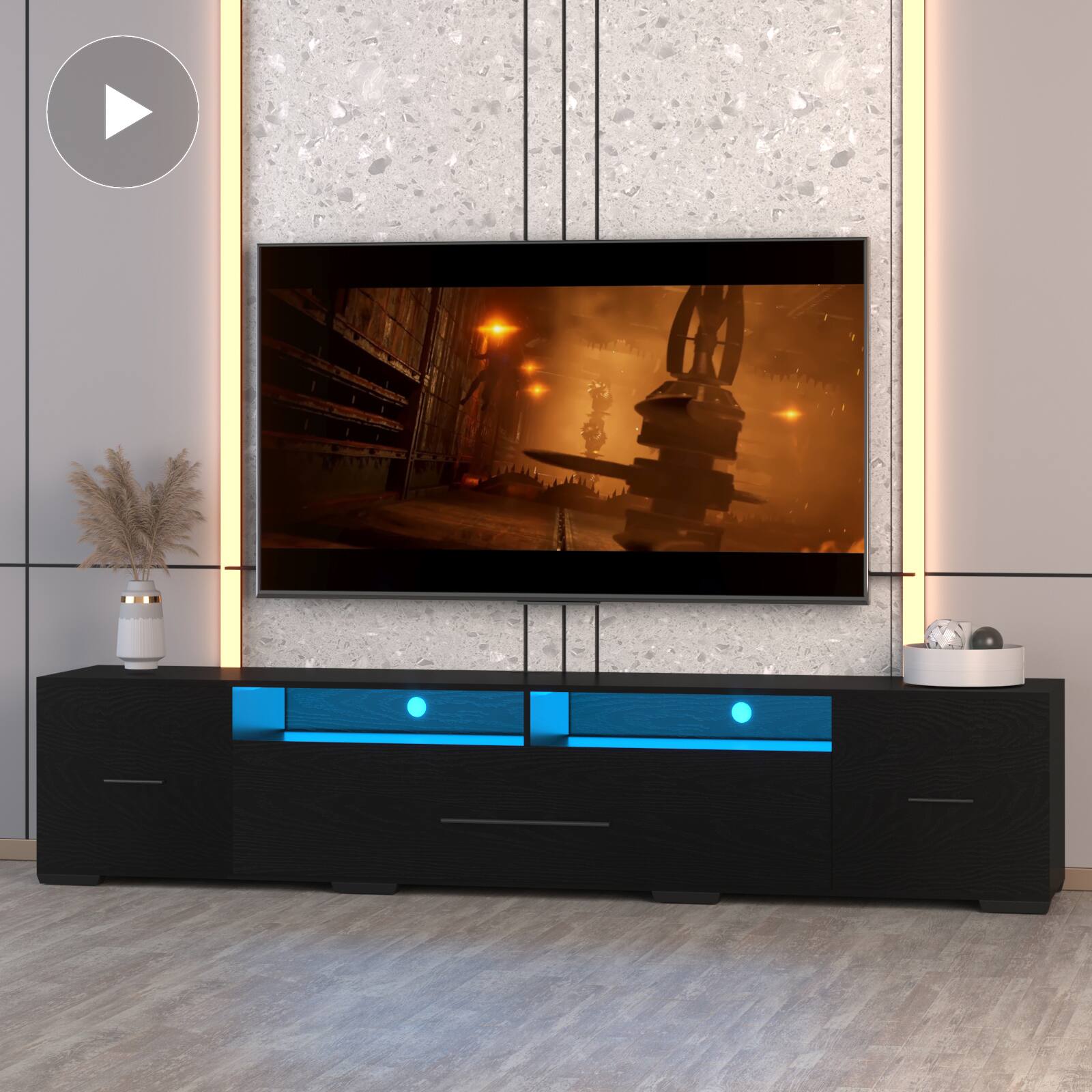 Angle. Spaco - Spaco TV Stand for 80" TV, APP and Remote Control, RGB LED Lights with 31 Modes, Storage Cabinets, for Living Room - Black.