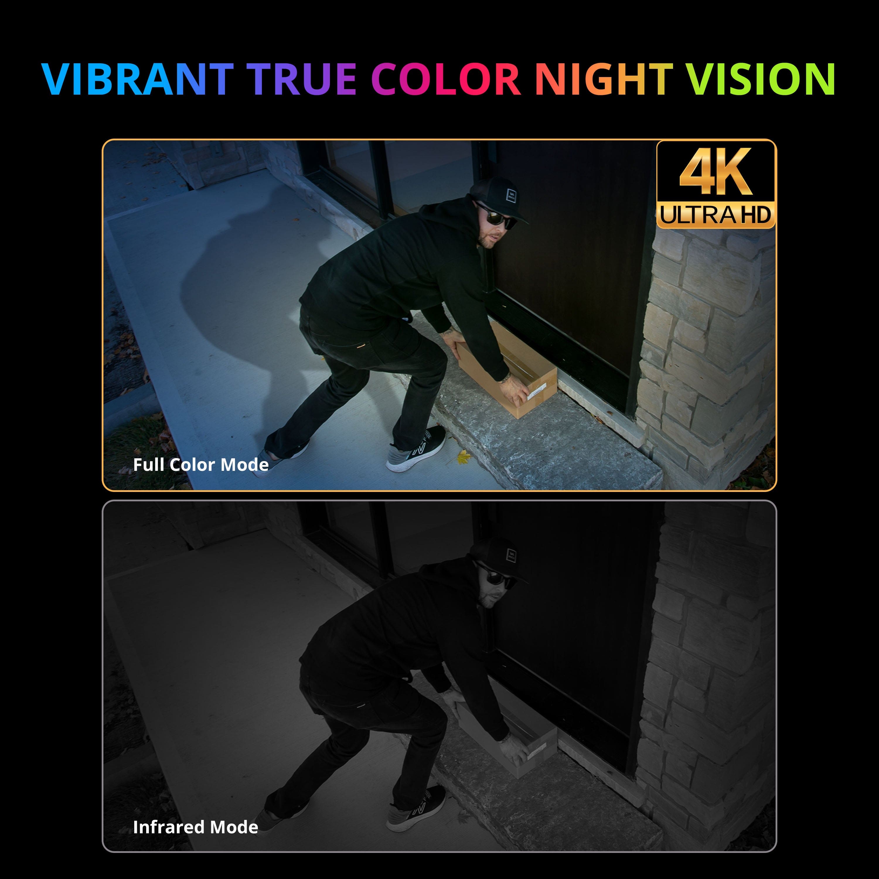 VIBRANT TRUE COLOR NIGHT VISION 4K ULTRA HD Full Color Mode Infrared Mode