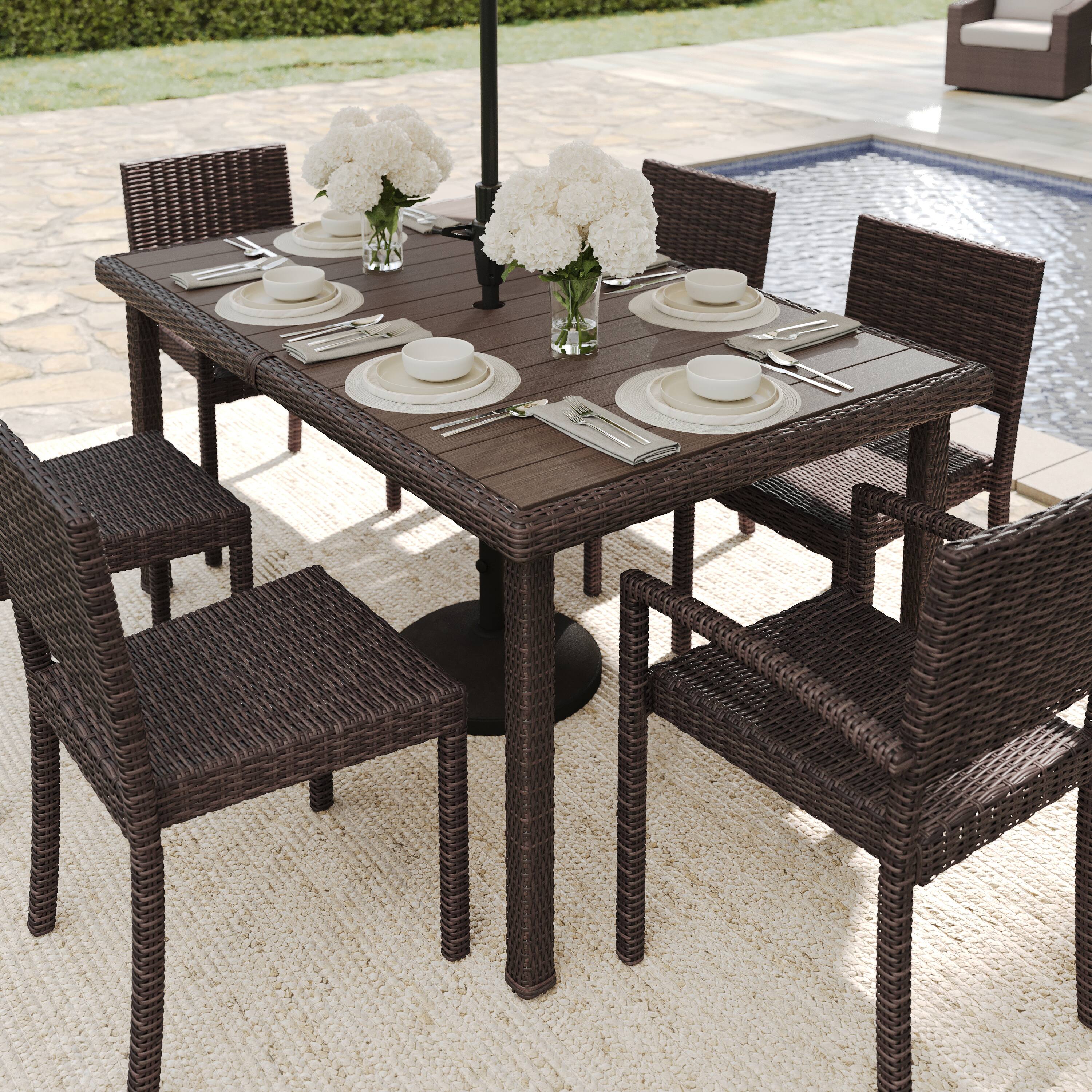 Alt View 5. Martha Stewart - Bedford 62" Outdoor Rattan Wicker Patio Table with Engineered Wood Top - Brown.