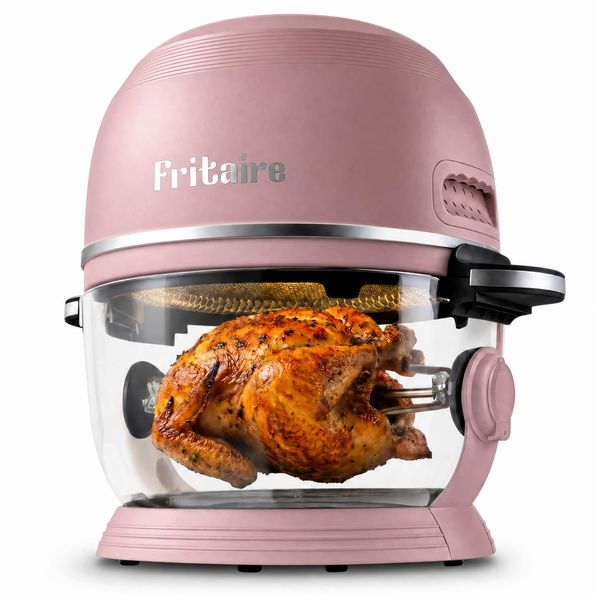 Fritaire - Non-Toxic Air Fryer - Glass Air Fryer, 5qt, Teflon-Free, PFOA- Free, w/ Accessories - Rotisserie and Tumbling Basket - Mauve Rose