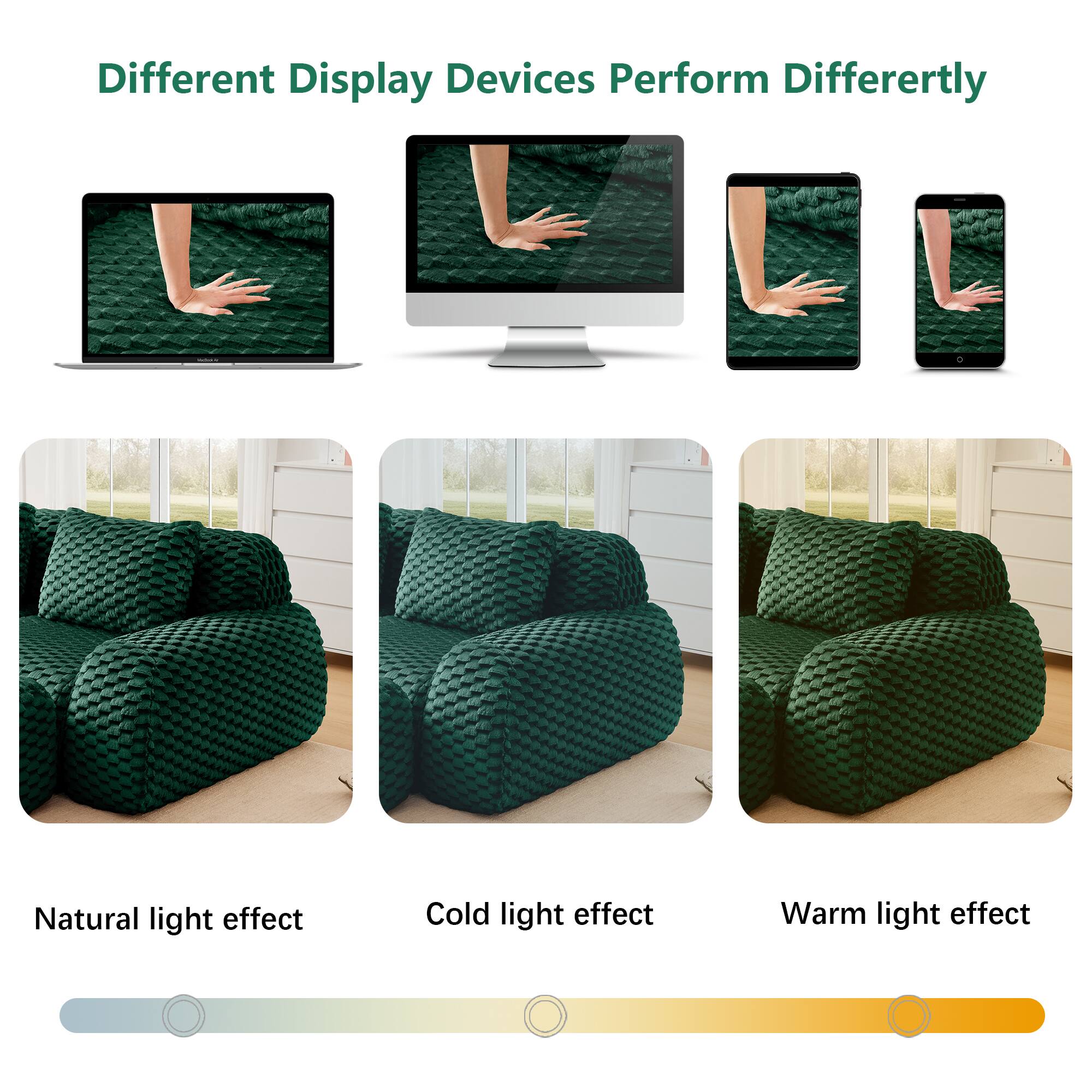 Different Display Devices Perform Differently

Natural light effect

Cold light effect

Warm light effect