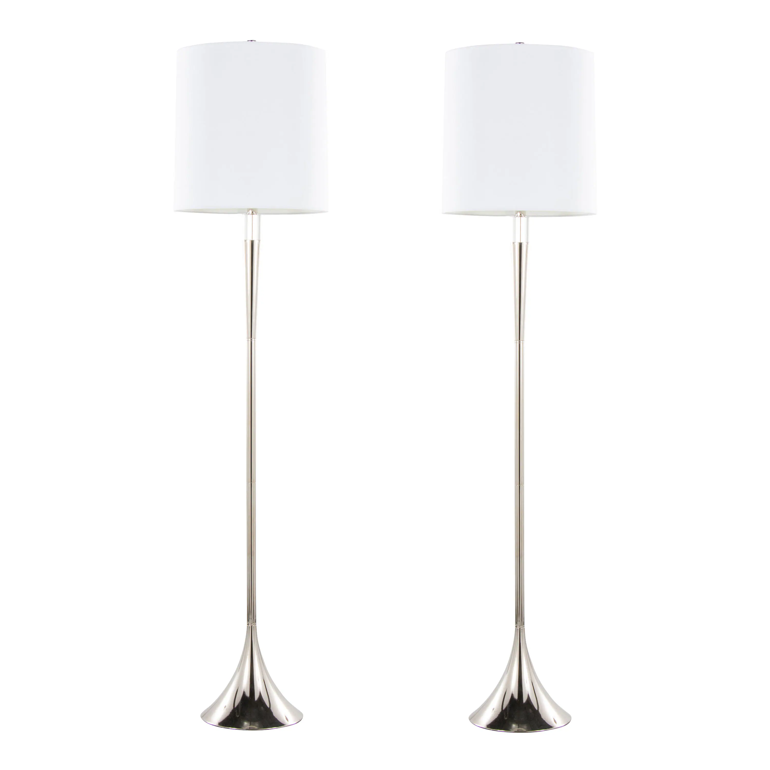 Alt View 3. Loheer - Loheer Polished Nickel Floor Lamp with K9 Crystal and White Linen Shade for Bedroom and Living Room Set of Two - Clear,Nickel,White.