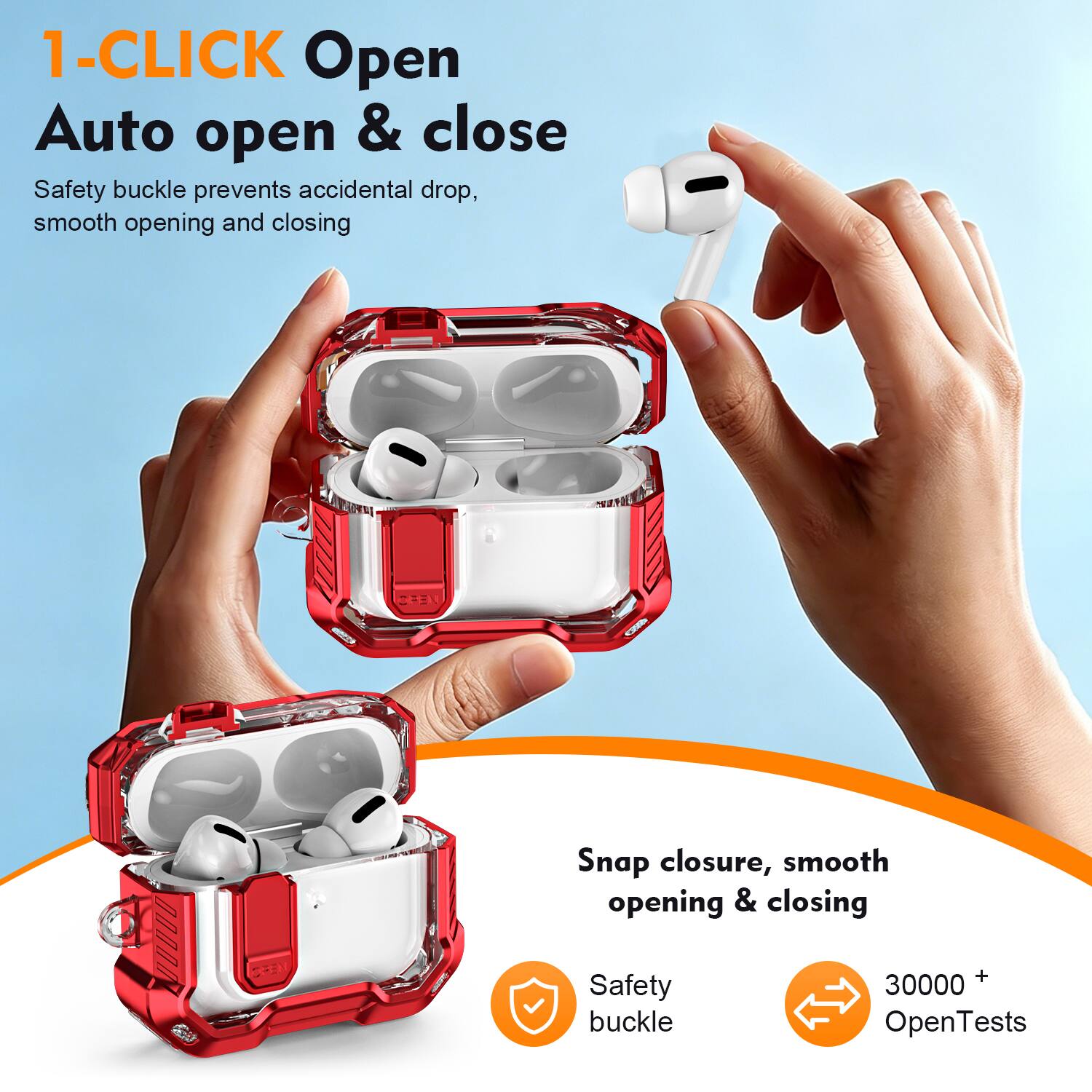 1-CLICK Open  
Auto open & close  
Safety buckle prevents accidental drop, smooth opening and closing  

Snap closure, smooth opening & closing  

Safety buckle  
30000+ OpenTests