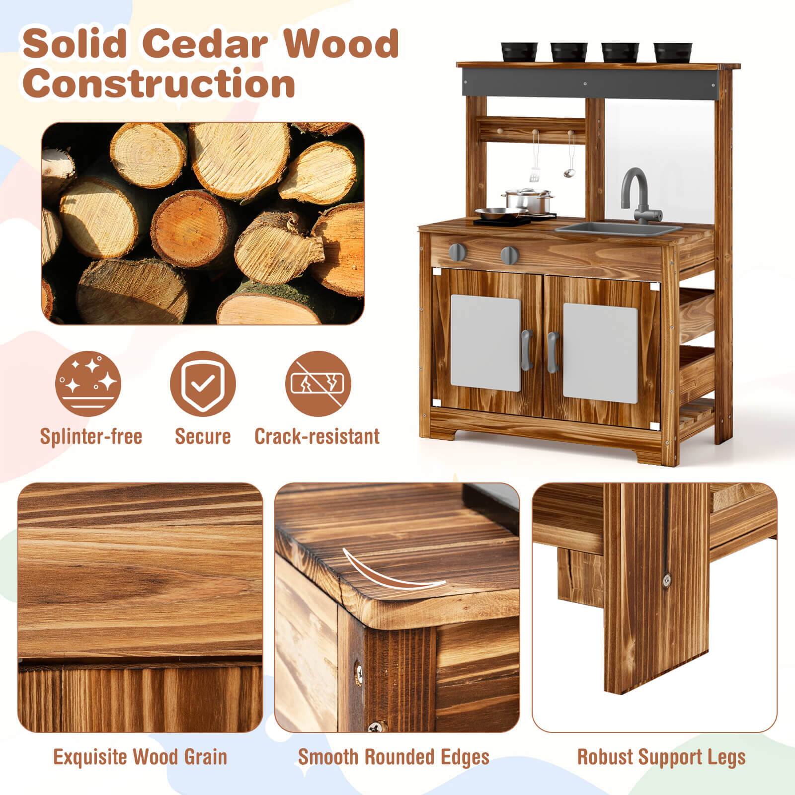 Solid Cedar Wood Construction

- Splinter-free
- Secure
- Crack-resistant
- Exquisite Wood Grain
- Smooth Rounded Edges
- Robust Support Legs