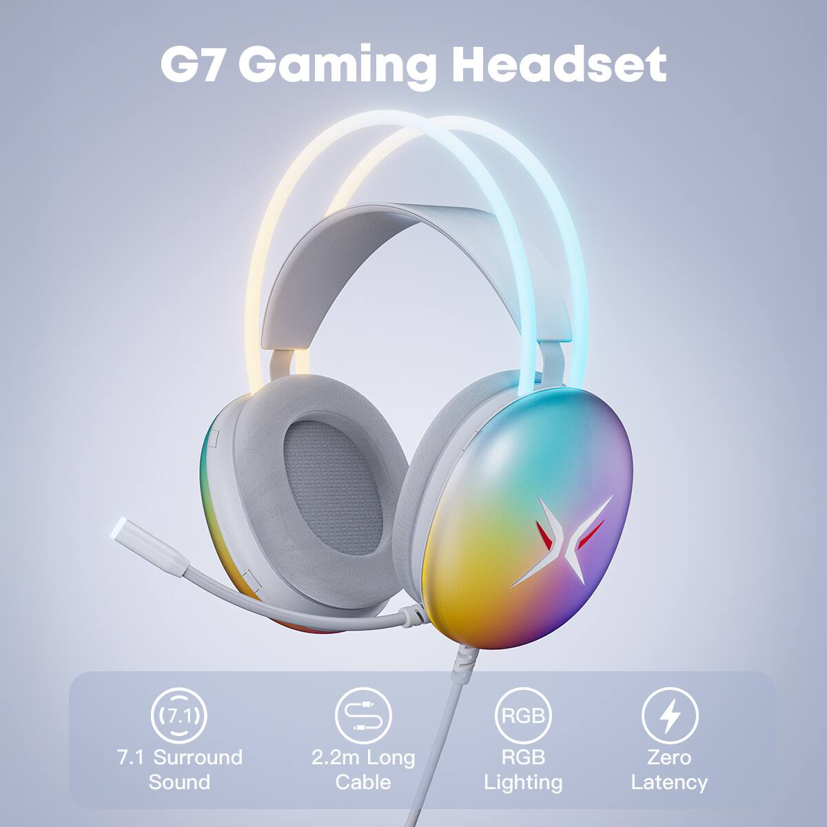 G7 Gaming Headset (7.1) RGB 7.1 Surround Sound 2.2m Long Cable RGB Lighting Zero Latency
