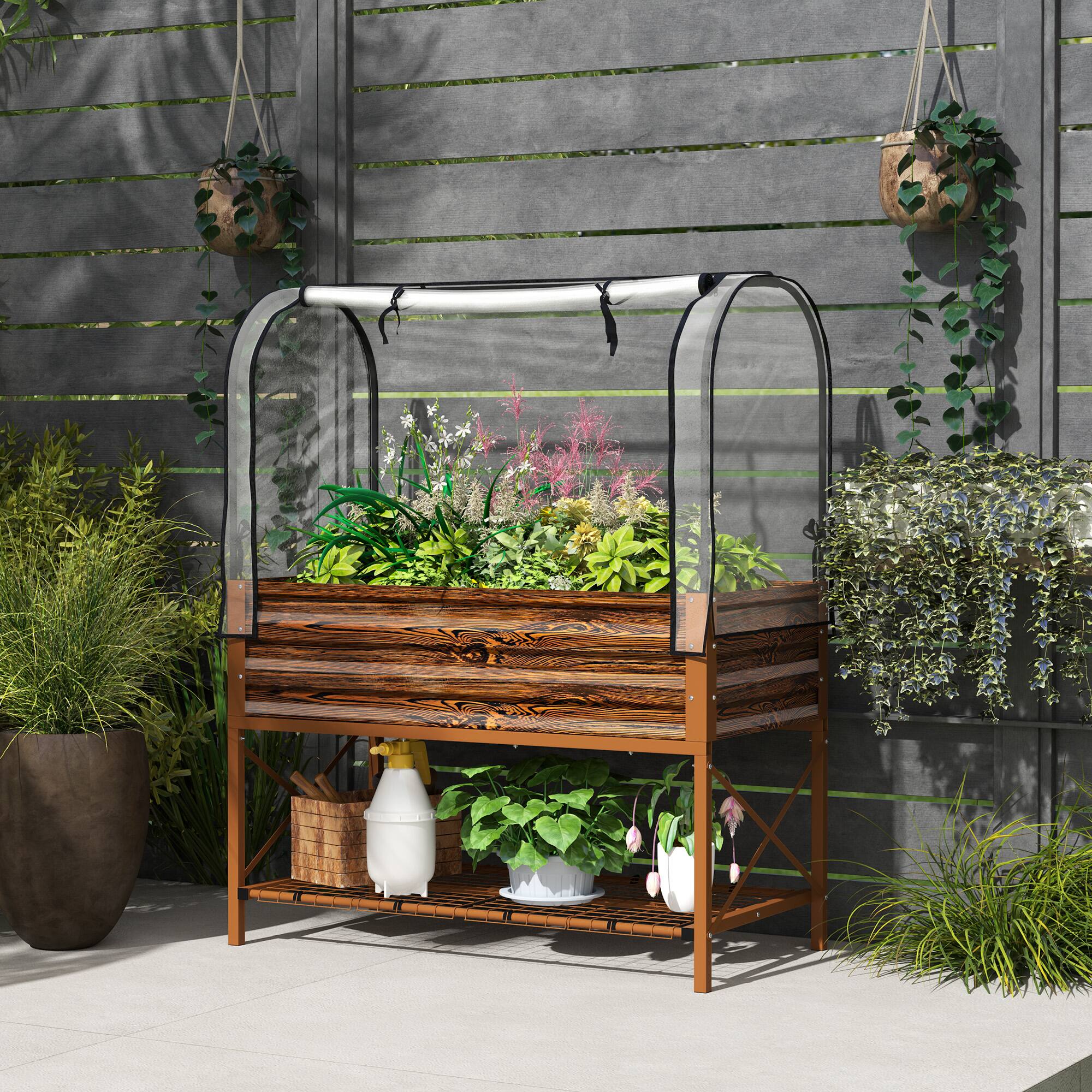 Alt View 1. Outsunny - Garden Bed with Legs and Cover - Brown.