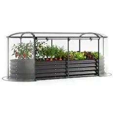 Front. Costway - Costway 6 x 2 x 1 FT Color Steel Raised Garden Bed with Greenhouse Cover, Roll-up Window - Black + Transparent.