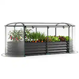 Costway - 6 x 2 x 1 FT Color Steel Raised Garden Bed with Greenhouse Cover, Roll-up Window - Black + Transparent