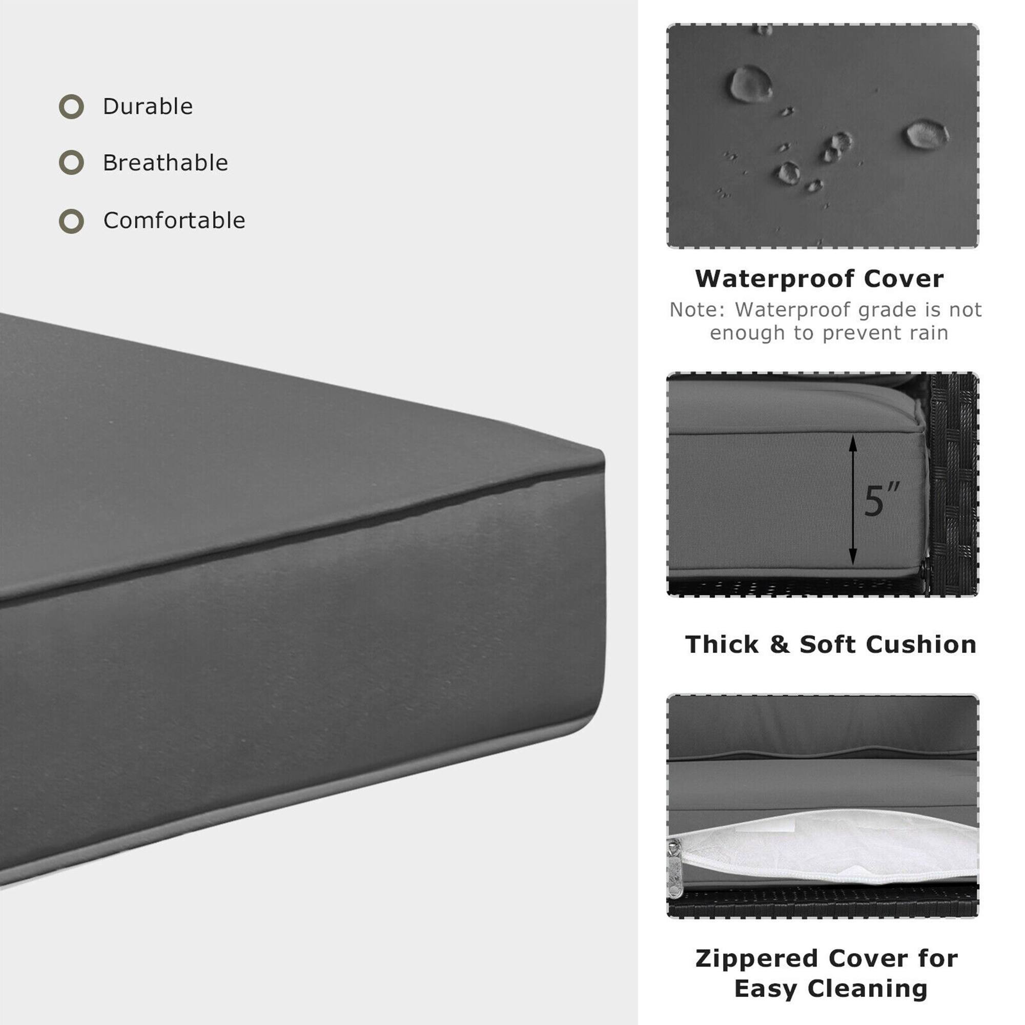 - Durable
- Breathable
- Comfortable

Waterproof Cover
Note: Waterproof grade is not enough to prevent rain

5" Thick & Soft Cushion

Zippered Cover for Easy Cleaning