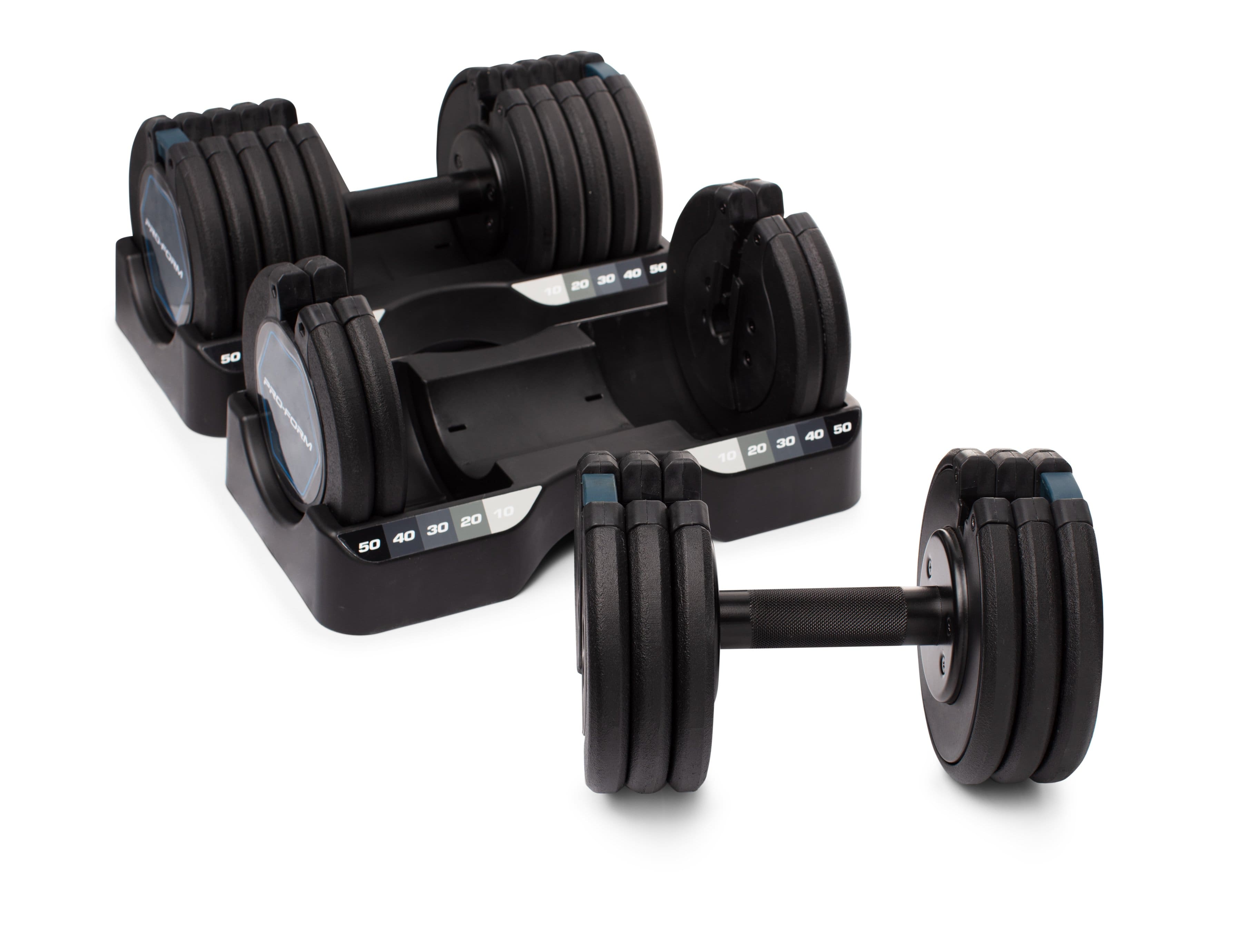 Angle. ProForm - 50 lb Select-A-Weight Dumbbell Set - Black.