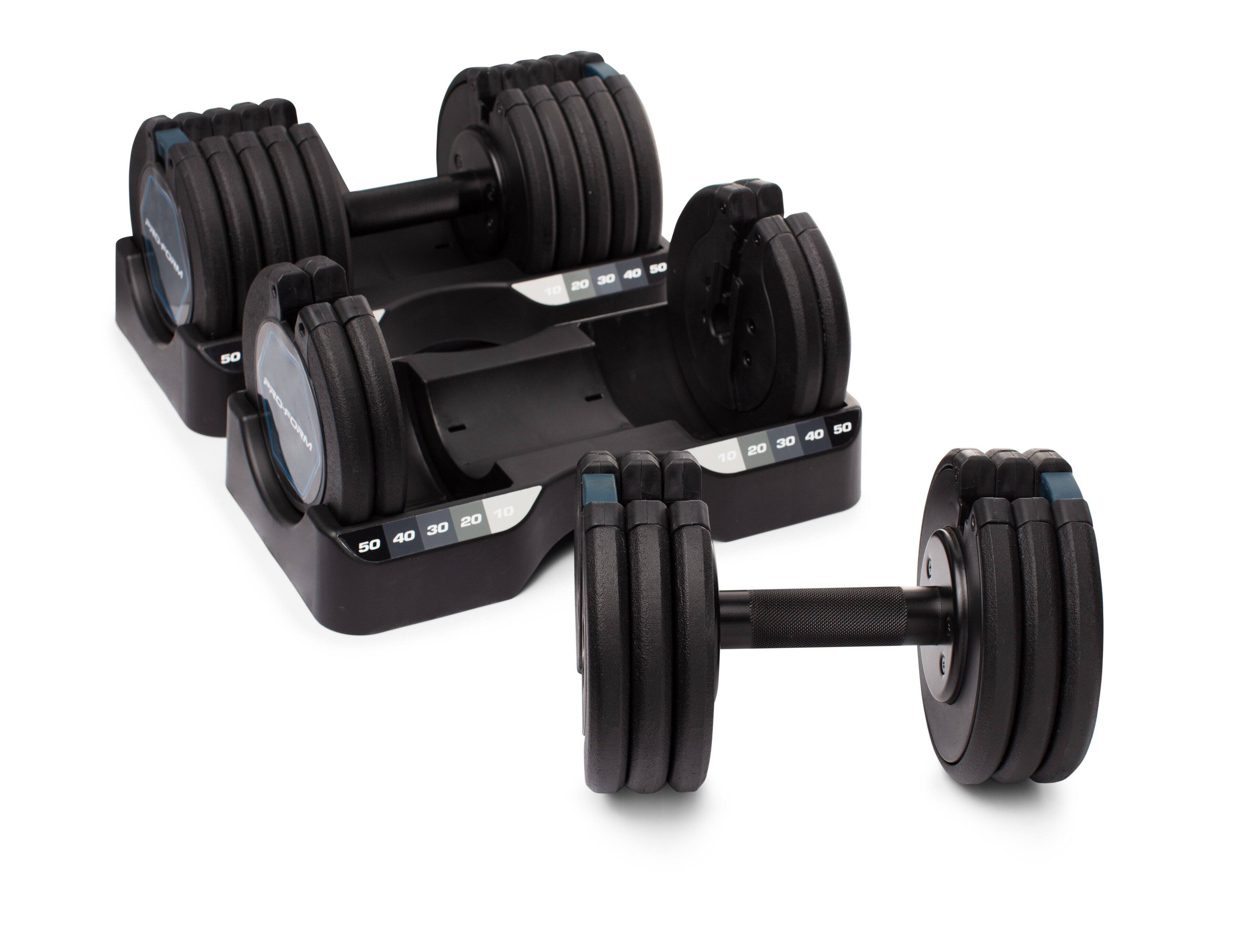 Angle. ProForm - 50 lb Select-A-Weight Dumbbell Set - Black.