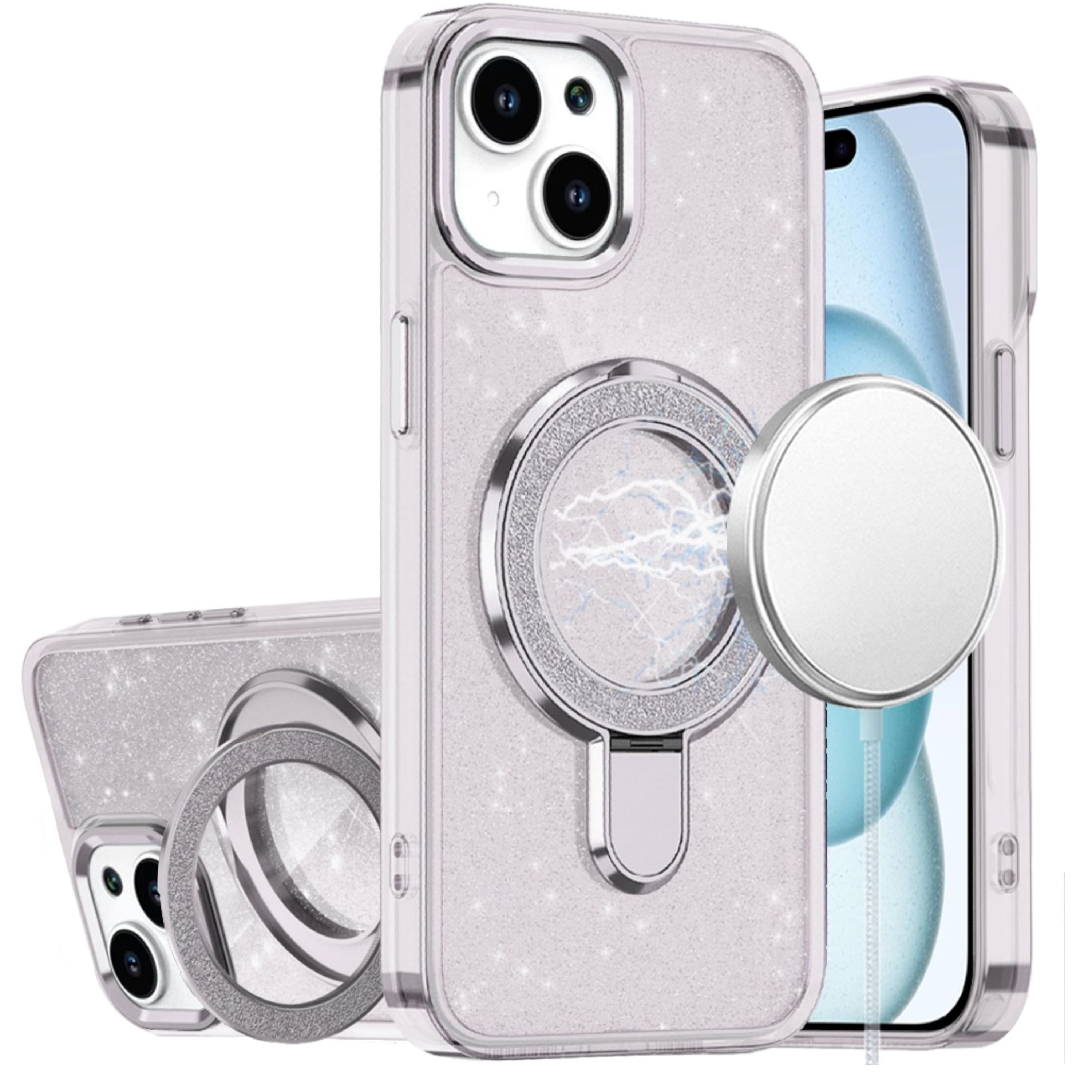 Kitcheniva - Sparkling Glitter Magnetic Circle Cover With 2 Tempered Glass For iPhone 15 Plus - Clear price history on PriceWatchPro