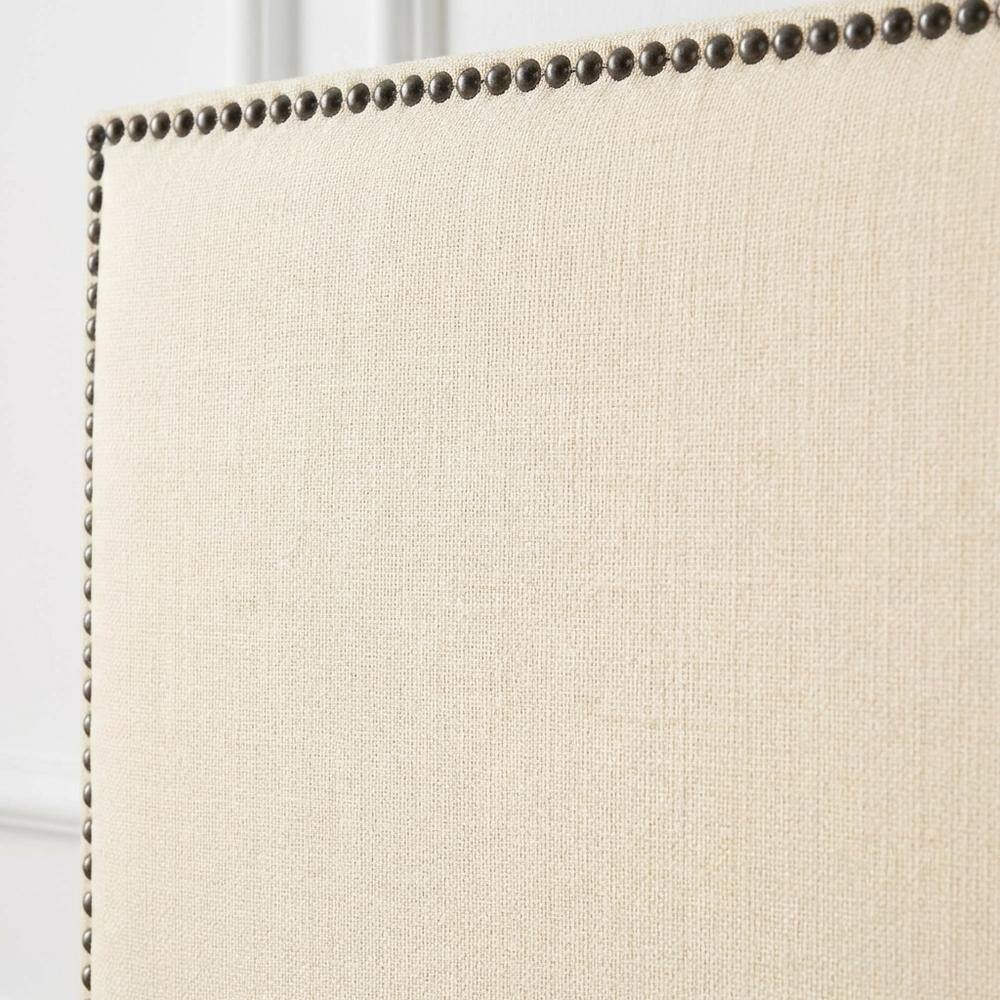 Back. FurniFact - Upholstered Full Headboard, Nailhead Trim in Neutral Fabric for Stylish Bedroom - Beige.