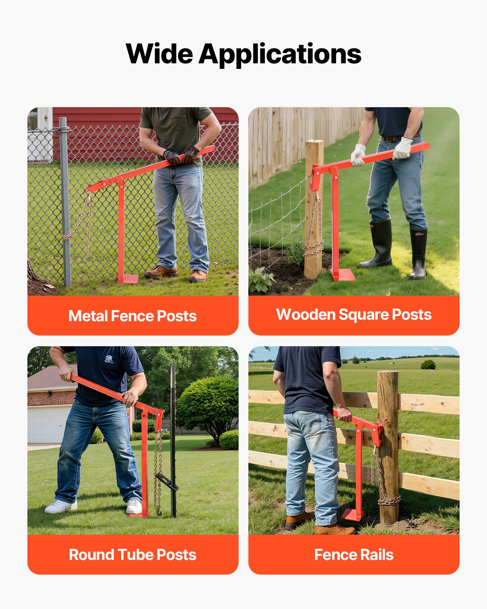 Wide Applications

- Metal Fence Posts
- Wooden Square Posts
- Round Tube Posts
- Fence Rails