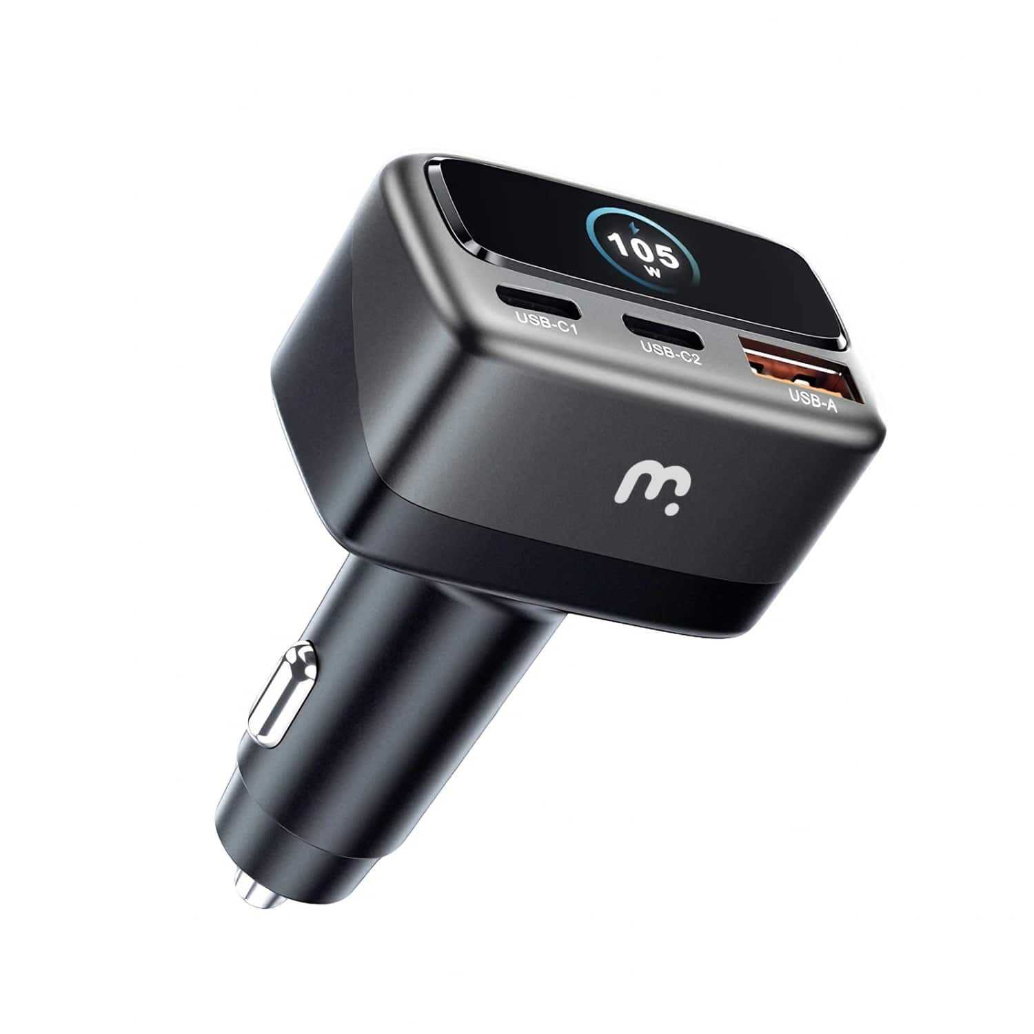 Mybat Pro - 105W 3-Port Fast Car Charger with Digital Display for MacBooks, Laptops, Smartphones, Tablets - Black