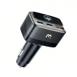 Mybat Pro - 105W 3-Port Fast Car Charger with Digital Display for MacBooks, Laptops, Smartphones, Tablets - Black