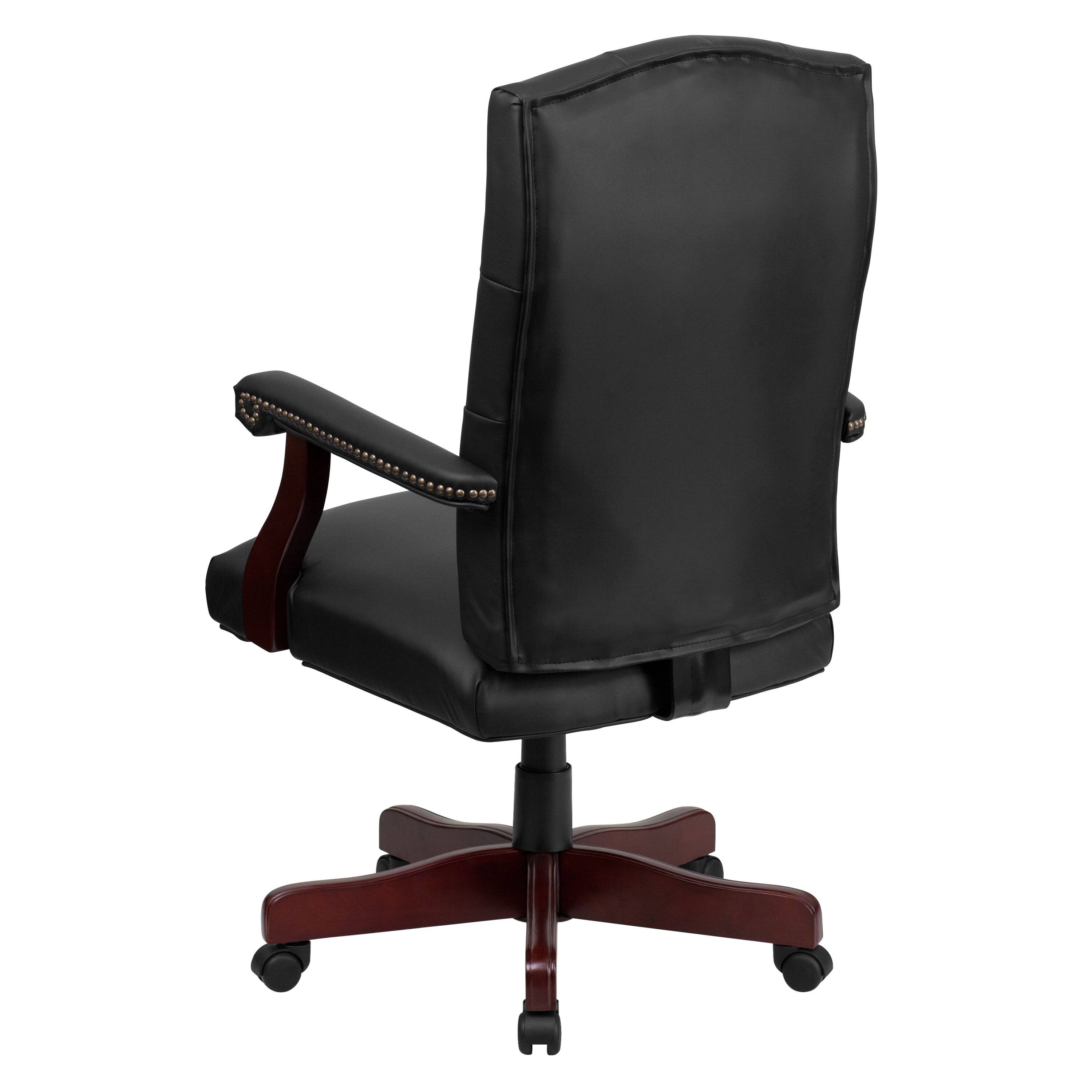 Alt View 5. Emma + Oliver - Martha Washington Executive Swivel Office Chair with Arms - Black LeatherSoft/Mahogany Frame.