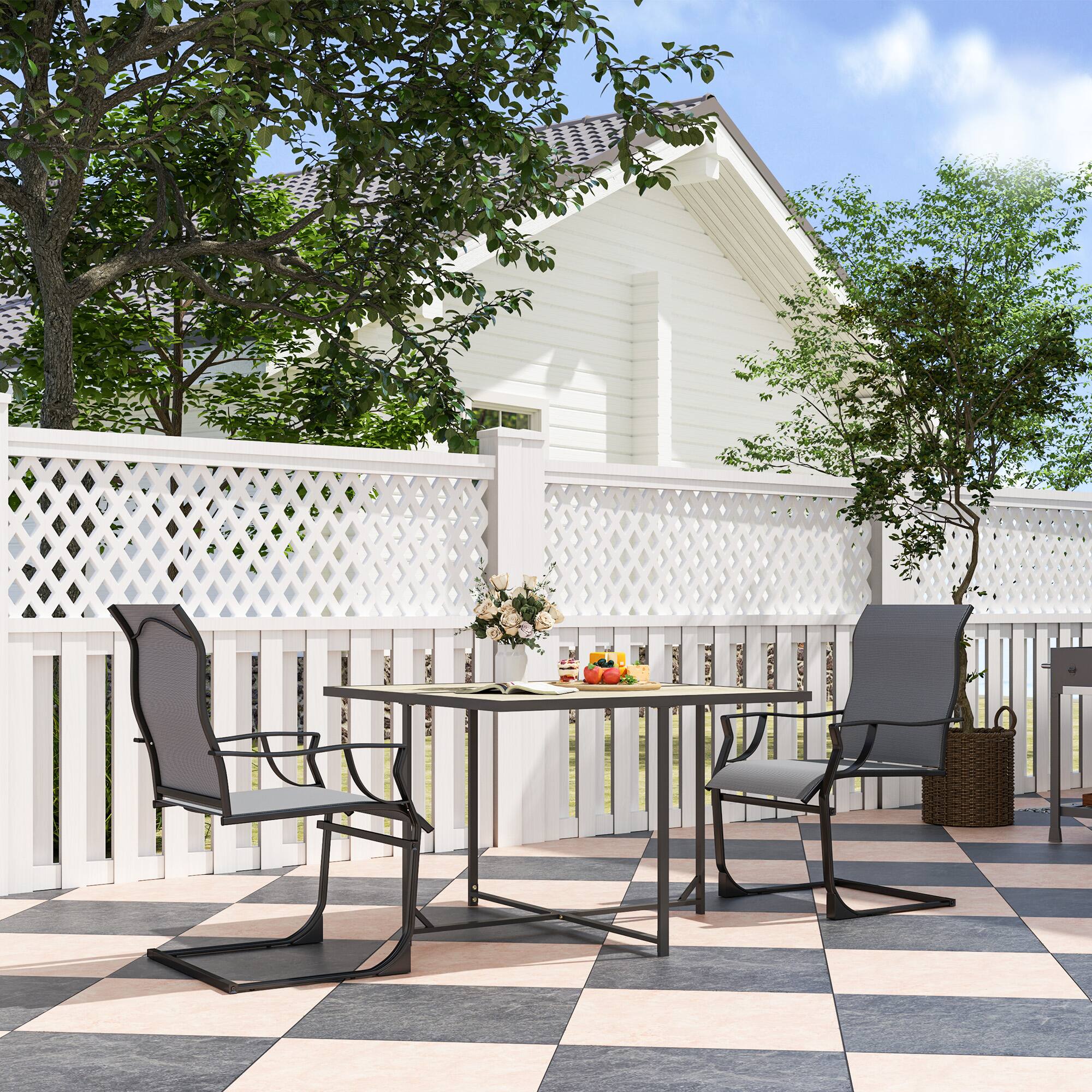 Alt View 1. Outsunny - Patio Dining Chairs Set of 2, Outdoor C Spring Dining Chairs Set w/ High Back, Armrest, Breathable Fabric & Metal Frame - Light Gray.