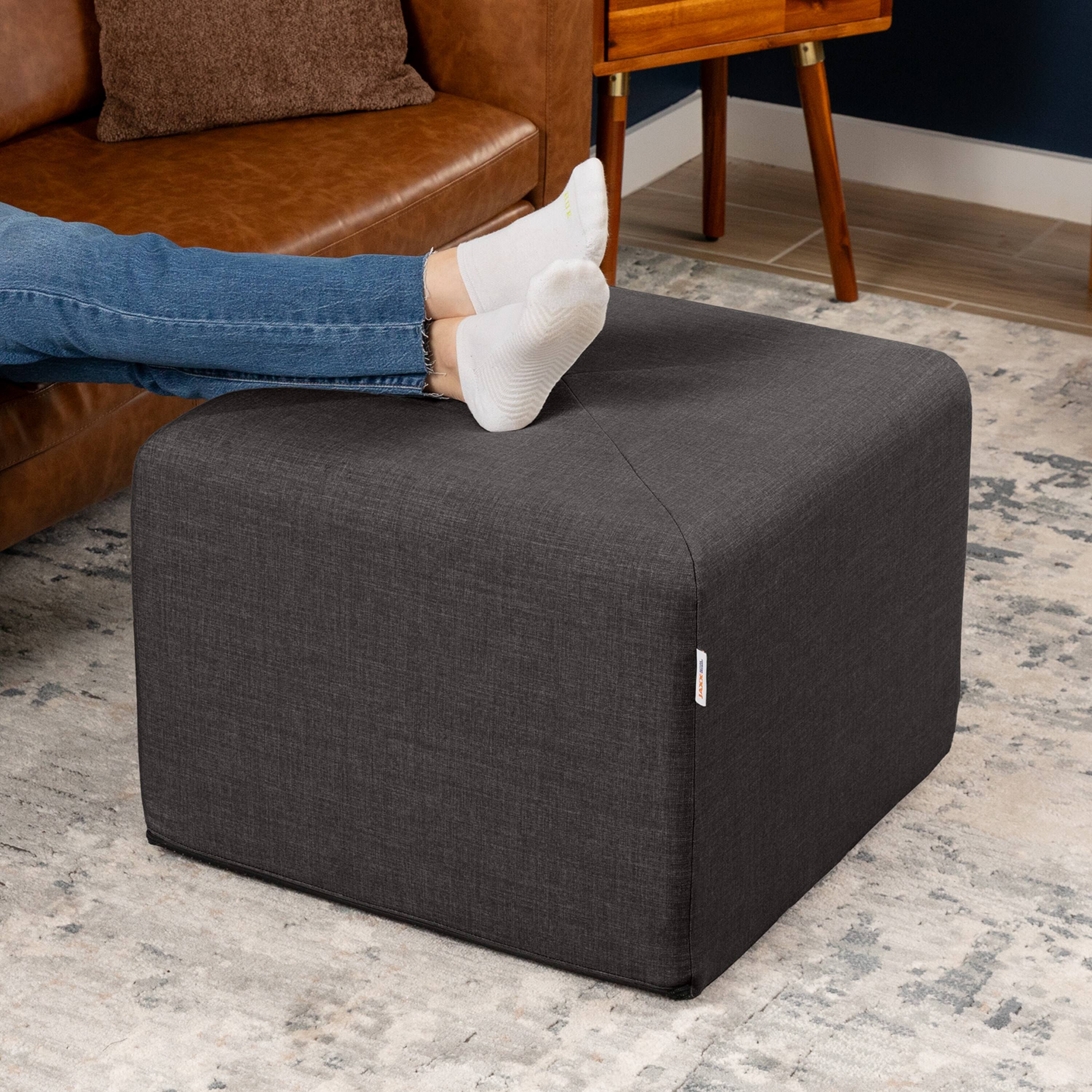 Angle. Jaxx - Jaxx Monroe Square Foam Ottoman with Stain Resistant Performance Fabric, Large (24 x 24 x 18), Ebony - Ebony.