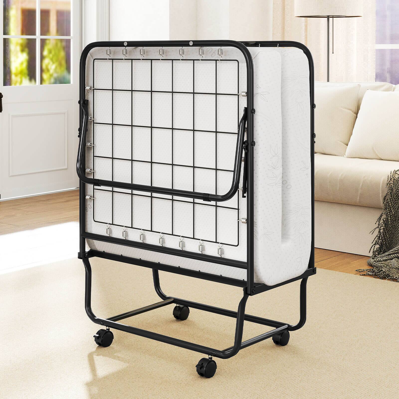 Alt View 4. Costway - Costway Folding Bed with Mattress 74" x 31" Cot Size Rolling Guest Bed Space Saving - White.